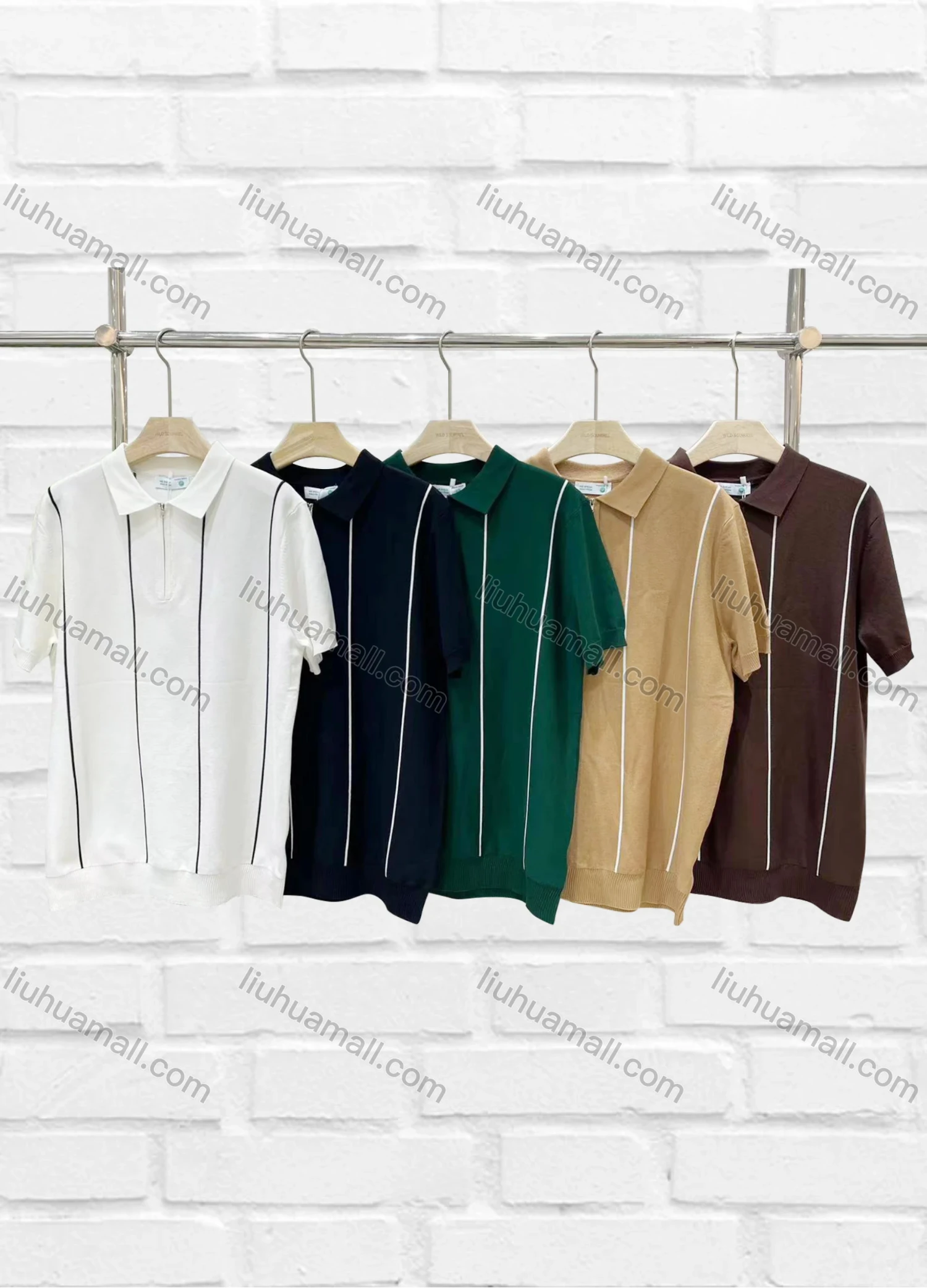 Wholesale Men's Casual Striped Quarter Zip Short Sleeve Henley Shirt C72042# - Liuhuamall