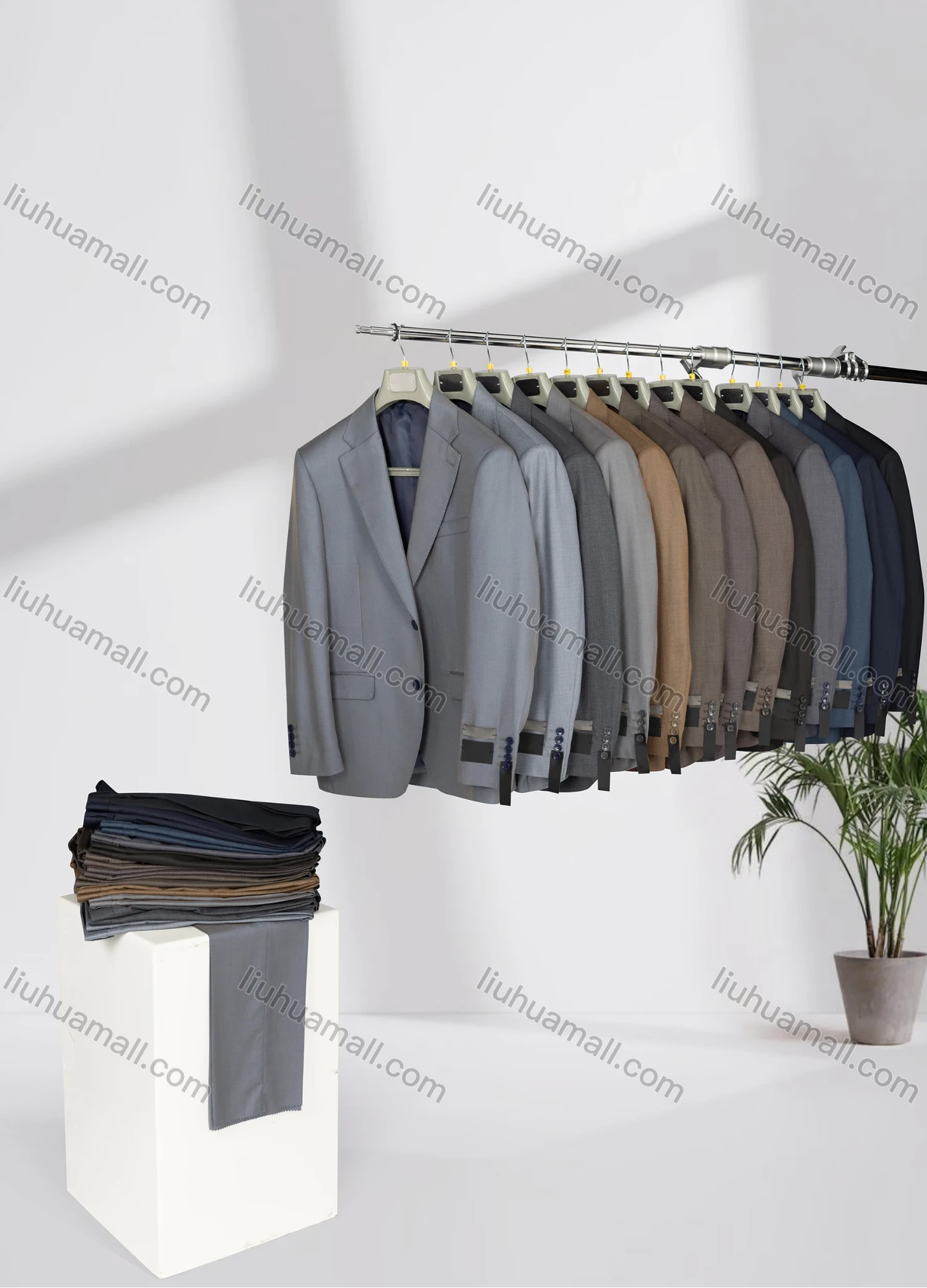 Wholesale Men's Business Lapel Single Breasted Plain Flap Pockets Blazer Jacket & Pants 2 Piece Set 12088# - Liuhuamall