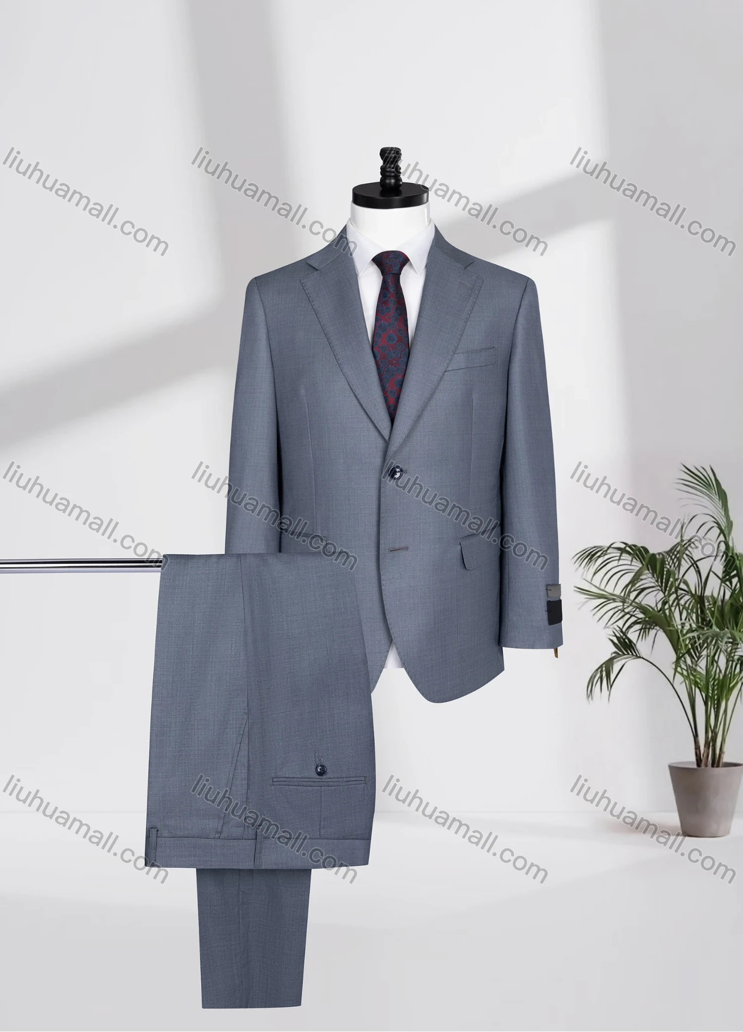 Wholesale Men's Business Lapel Single Breasted Plain Flap Pockets Blazer Jacket & Pants 2 Piece Set 12088# - Liuhuamall
