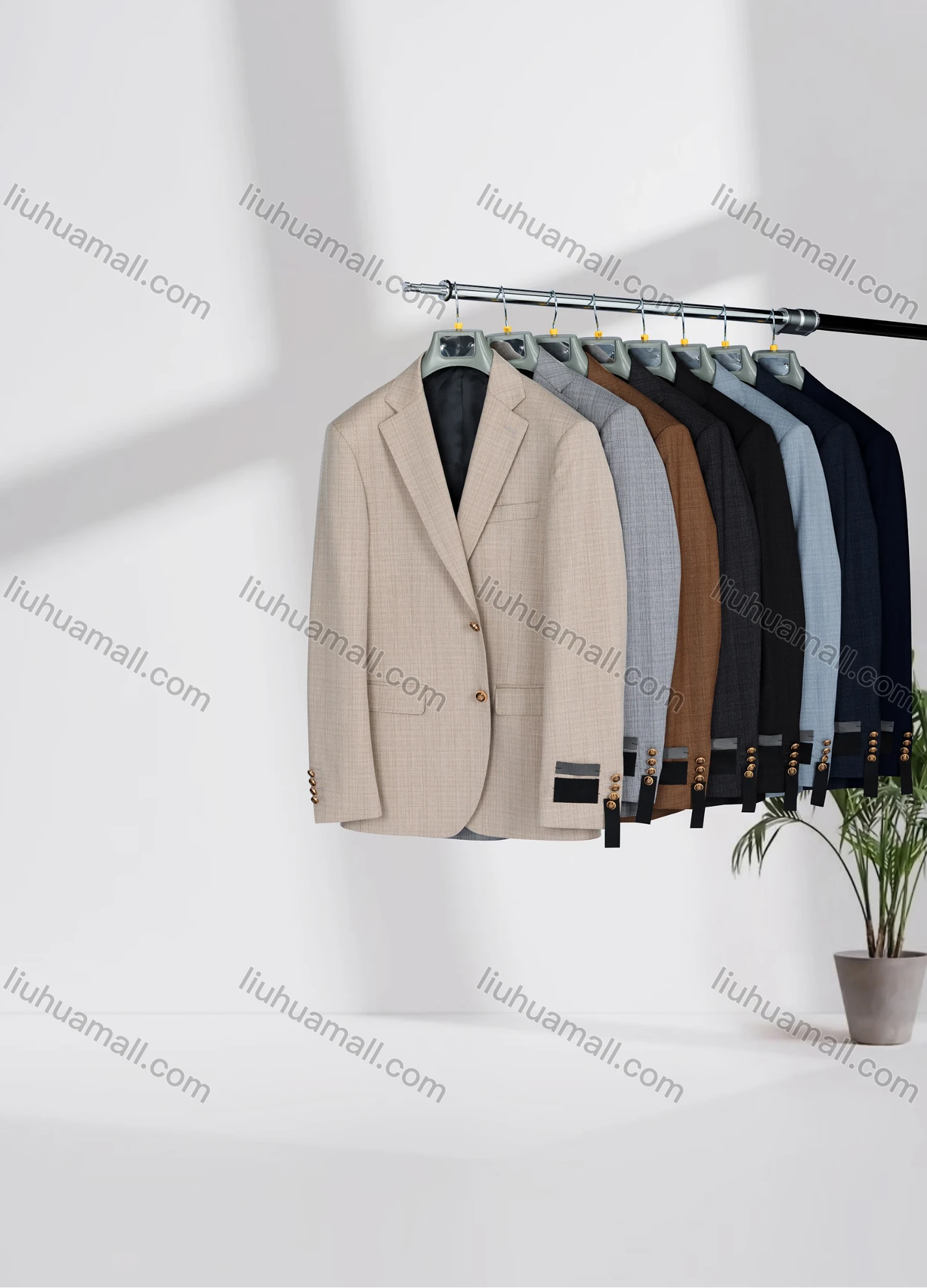 Wholesale Men's Business Lapel Single Breasted Plain Flap Pockets Blazer Jacket D3615# - Liuhuamall