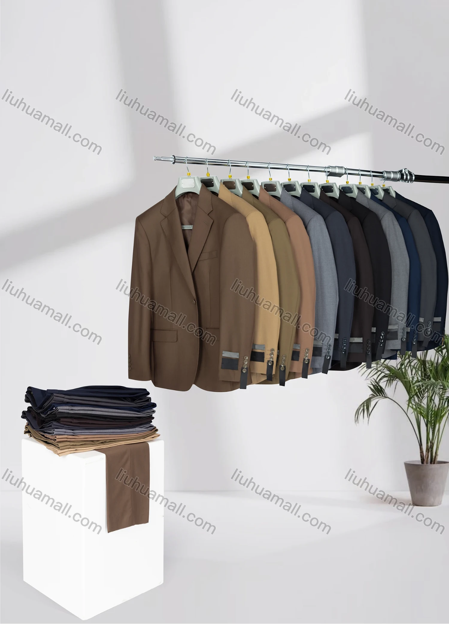Wholesale Men's Business Lapel Single Breasted Plain Flap Pockets Blazer Jacket & Pants 2 Piece Set N077-W321# - Liuhuamall