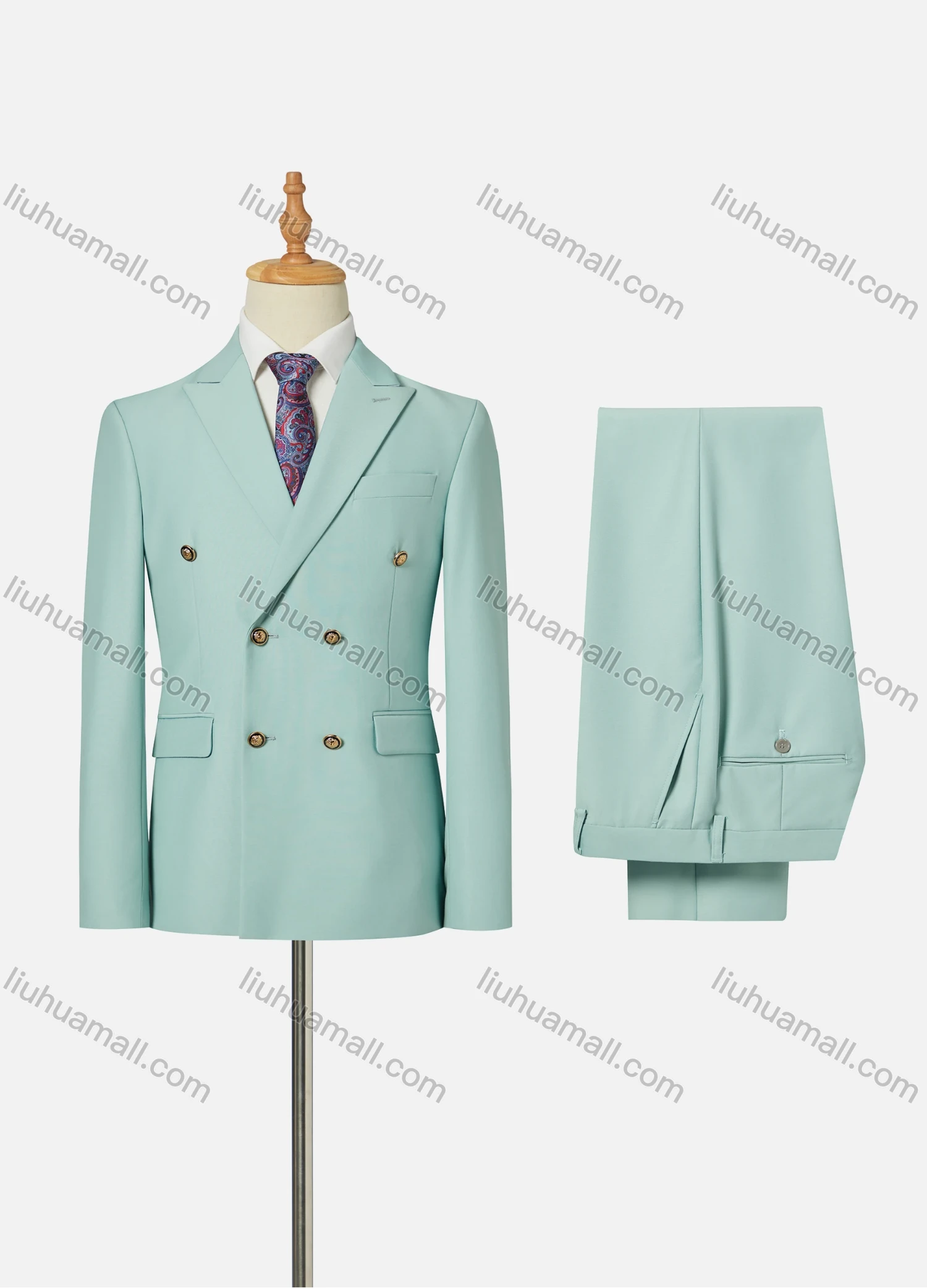 Wholesale Men's Formal Lapel Double Breasted Plain Flap Pockets Blazer Jacket & Pants 2 Piece Set - Liuhuamall