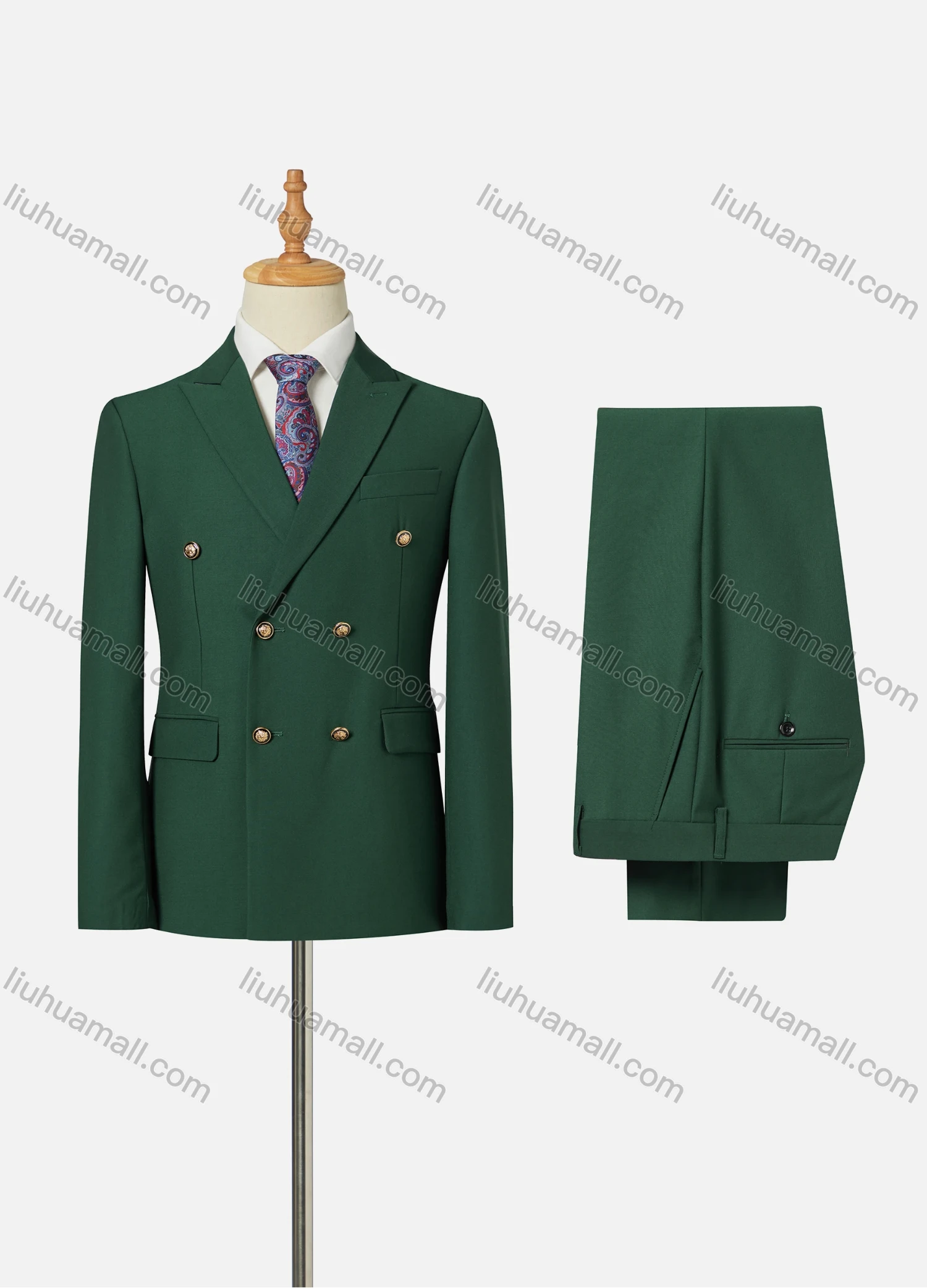 Wholesale Men's Formal Lapel Double Breasted Plain Flap Pockets Blazer Jacket & Pants 2 Piece Set - Liuhuamall