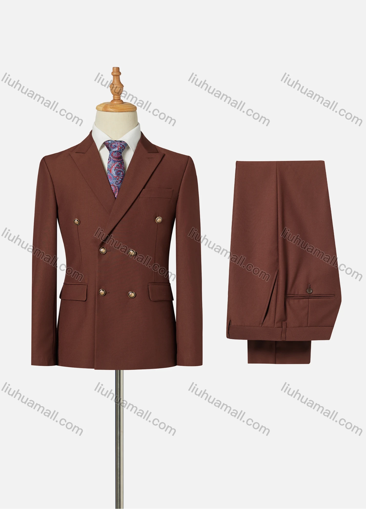 Wholesale Men's Formal Lapel Double Breasted Plain Flap Pockets Blazer Jacket & Pants 2 Piece Set - Liuhuamall