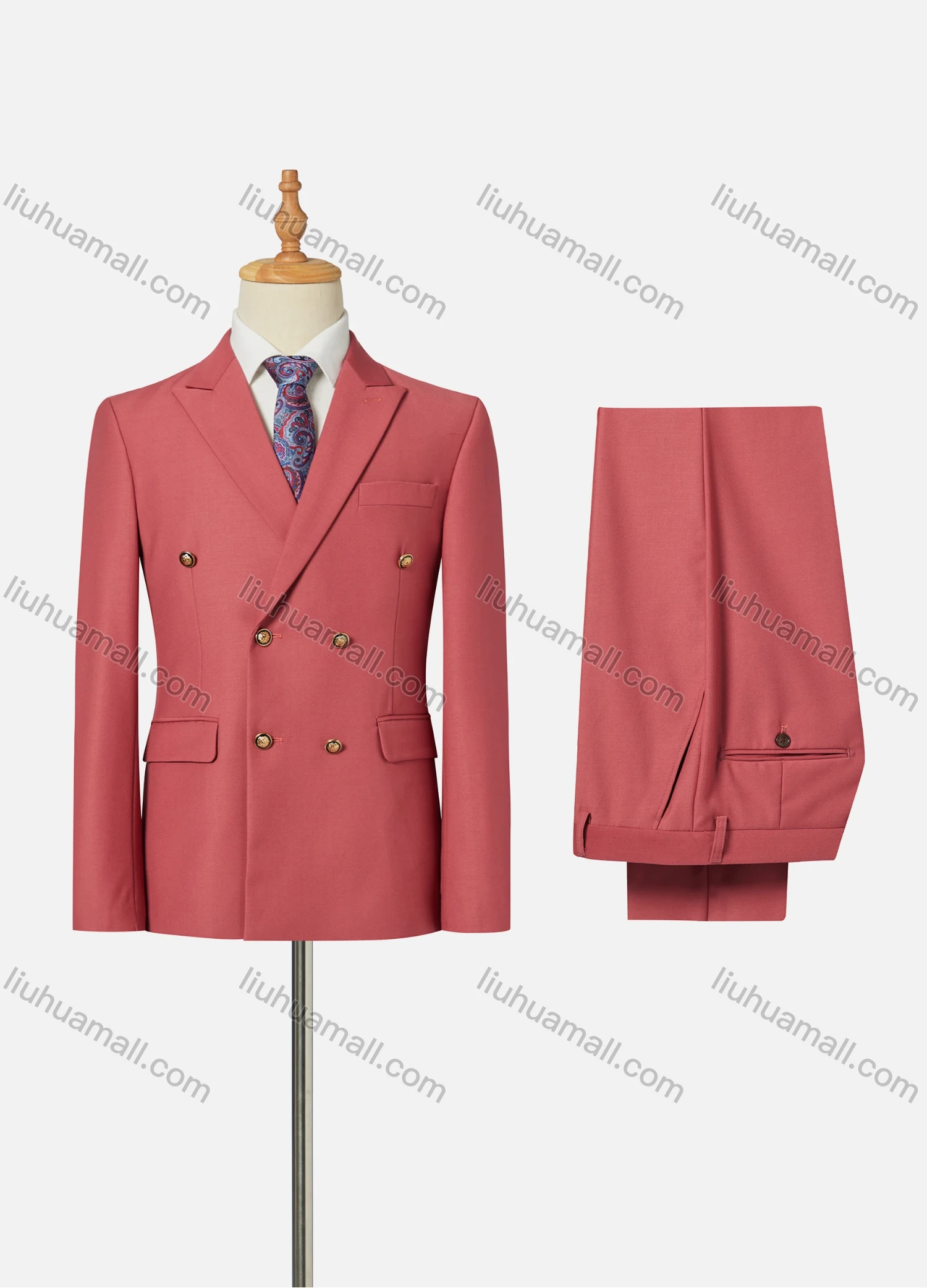 Wholesale Men's Lapel Double Breasted Plain Flap Pockets Evening Blazer Jacket & Pants 2 Piece Set - Liuhuamall