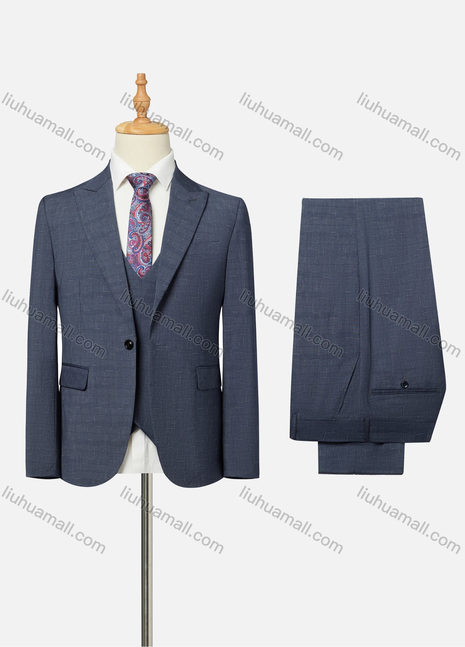Wholesale Men's Formal Lapel One Button Plain Line Flap Pockets Blazer Jacket & Waistcoat & Pants 3 Piece Set - Liuhuamall