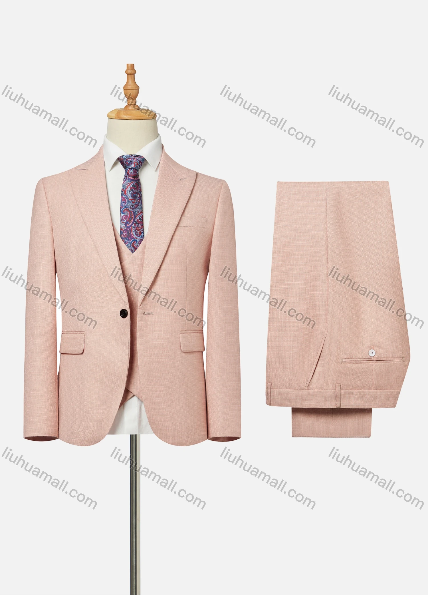 Wholesale Men's Formal Lapel One Button Plain Flap Pockets Blazer Jacket & Waistcoat & Pants 3 Piece Set - Liuhuamall