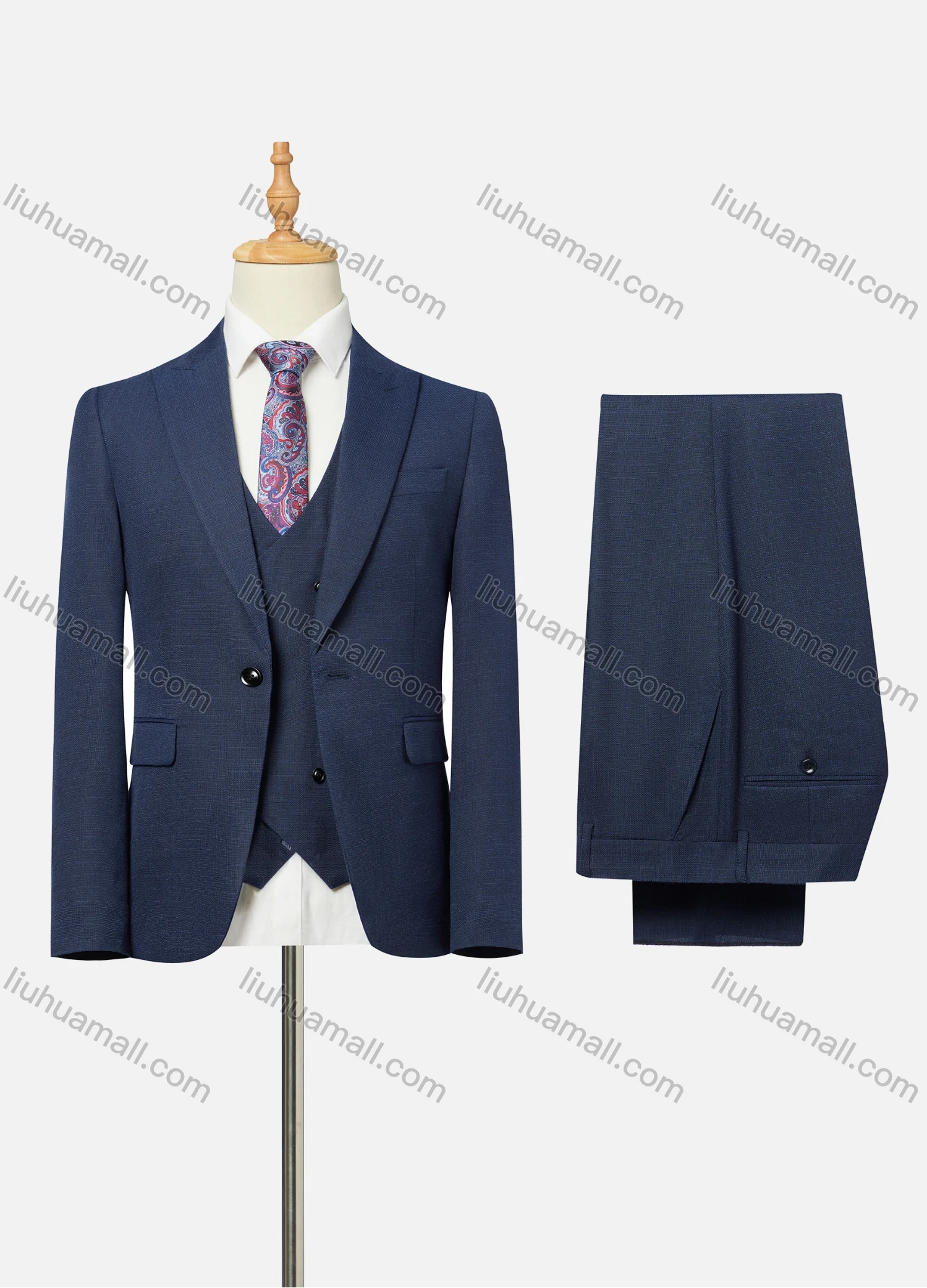 Wholesale Men's Formal Lapel One Button Plain Flap Pockets Blazer Jacket & Waistcoat & Pants 3 Piece Set - Liuhuamall