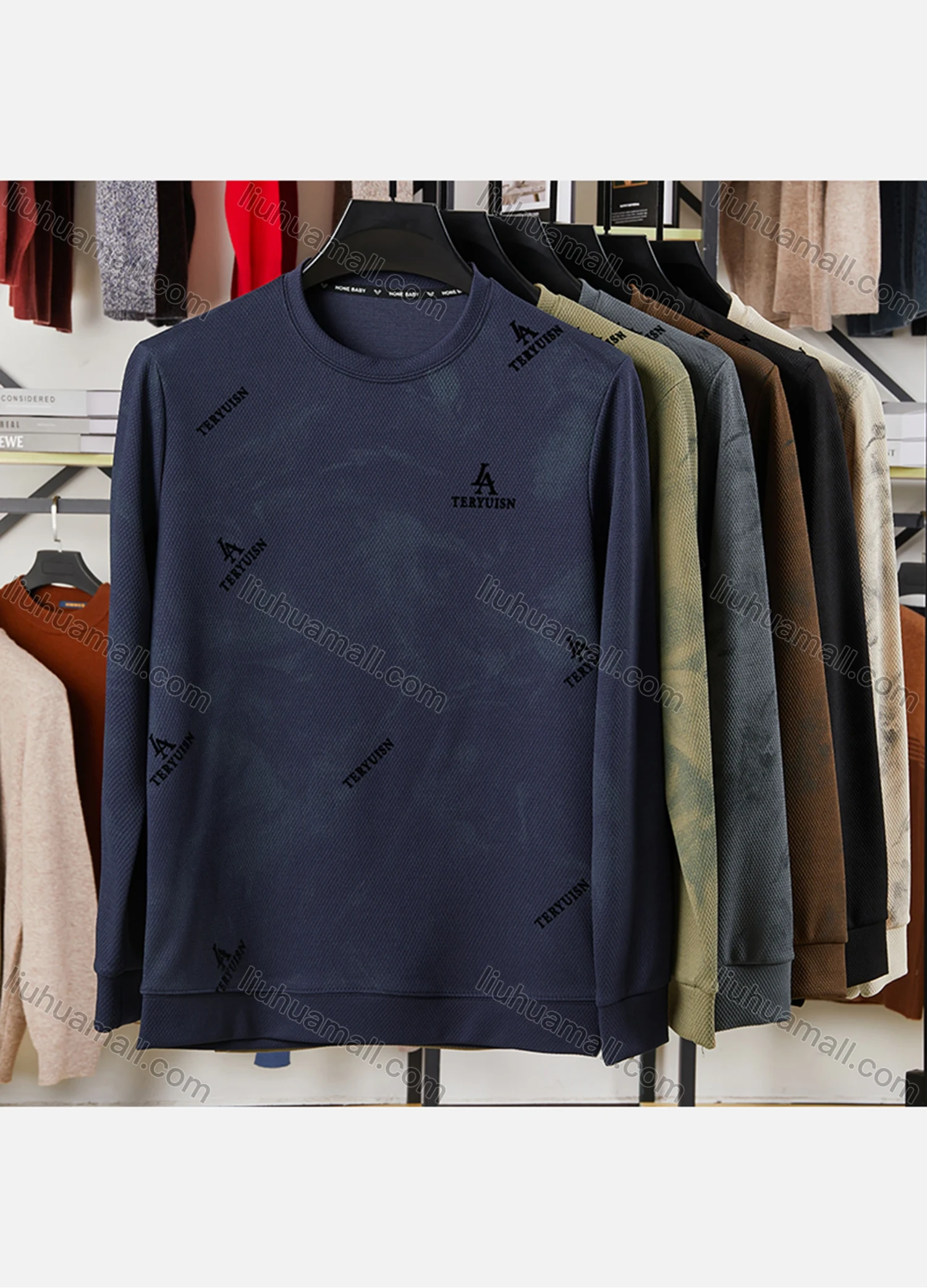 Wholesale Men's Casual Letter Print Round Neck Long Sleeve Sweatshirt 721# - Liuhuamall