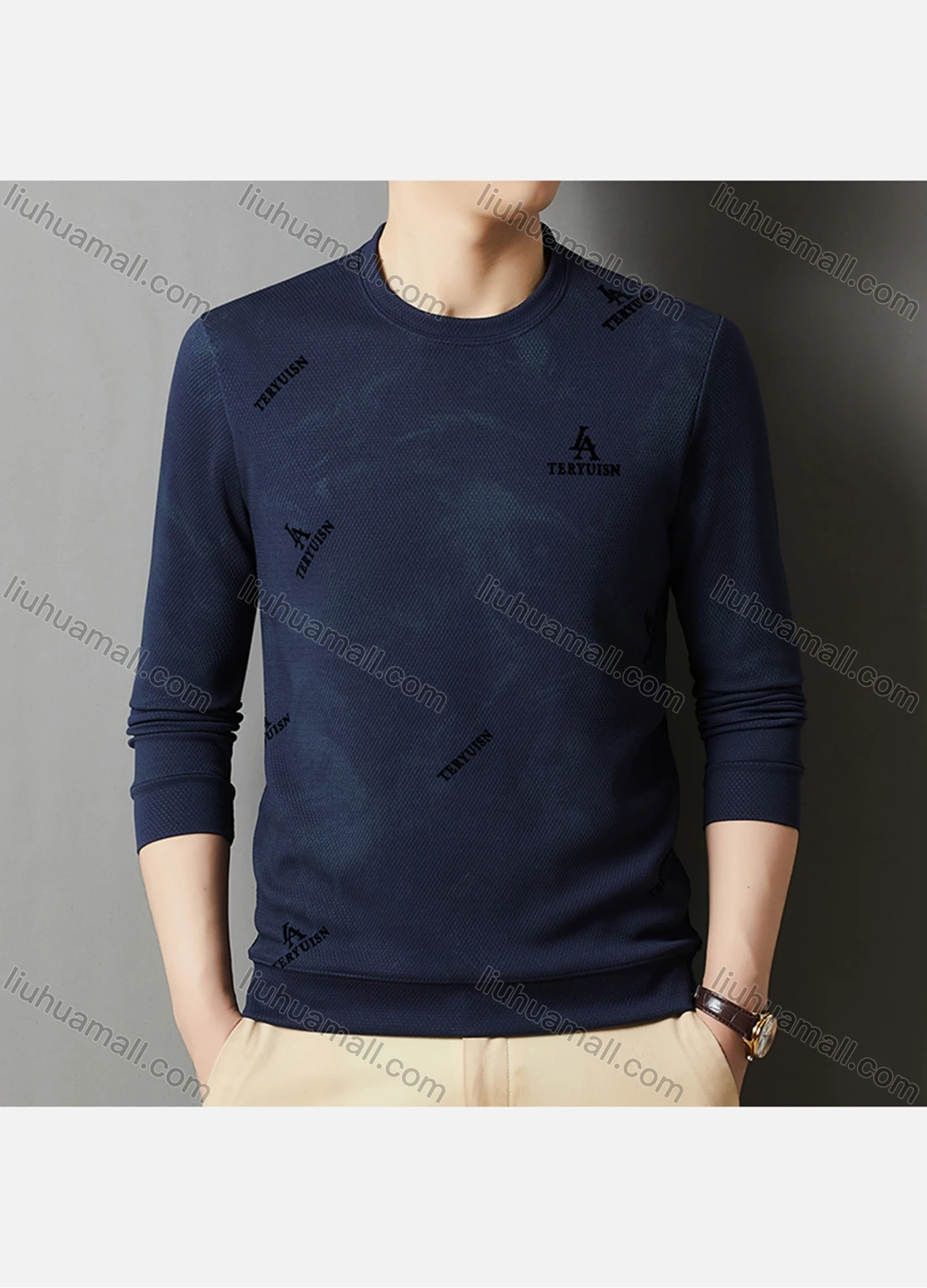 Wholesale Men's Casual Letter Print Round Neck Long Sleeve Sweatshirt 721# - Liuhuamall
