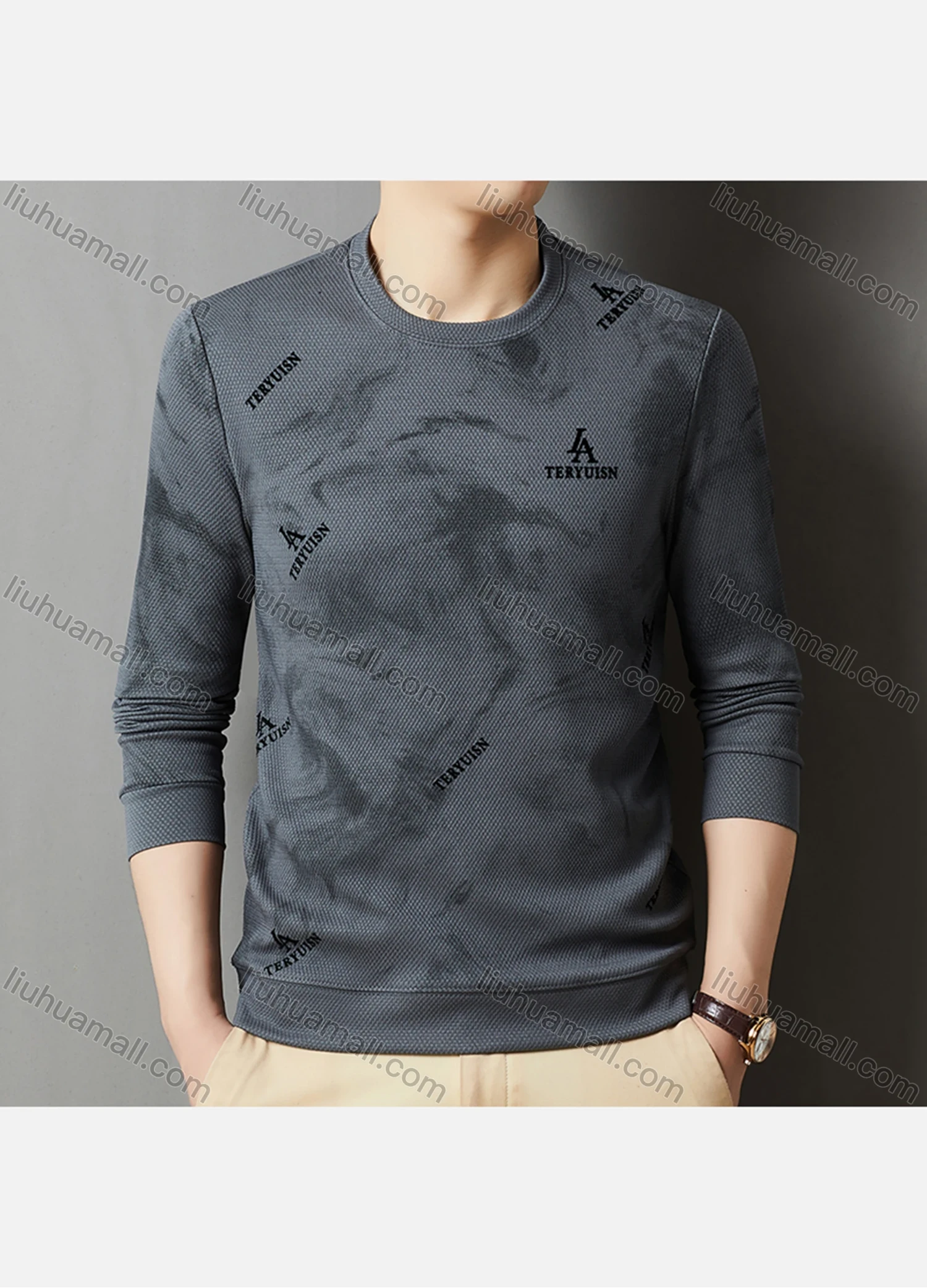 Wholesale Men's Casual Letter Print Round Neck Long Sleeve Sweatshirt 721# - Liuhuamall