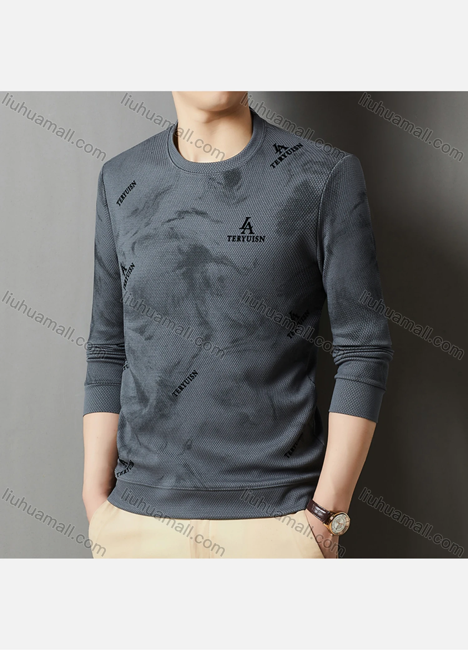 Wholesale Men's Casual Letter Print Round Neck Long Sleeve Sweatshirt 721# - Liuhuamall