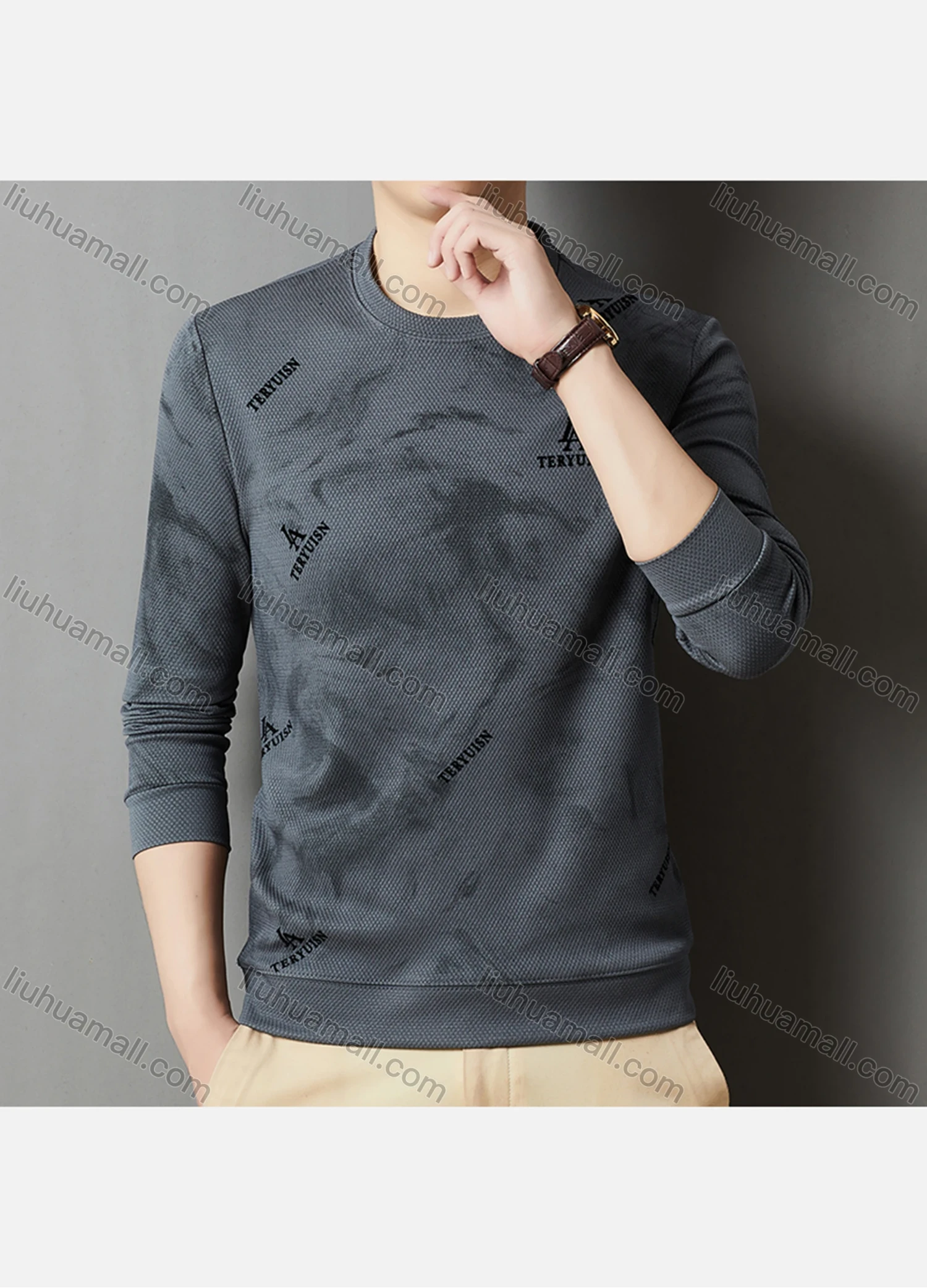 Wholesale Men's Casual Letter Print Round Neck Long Sleeve Sweatshirt 721# - Liuhuamall