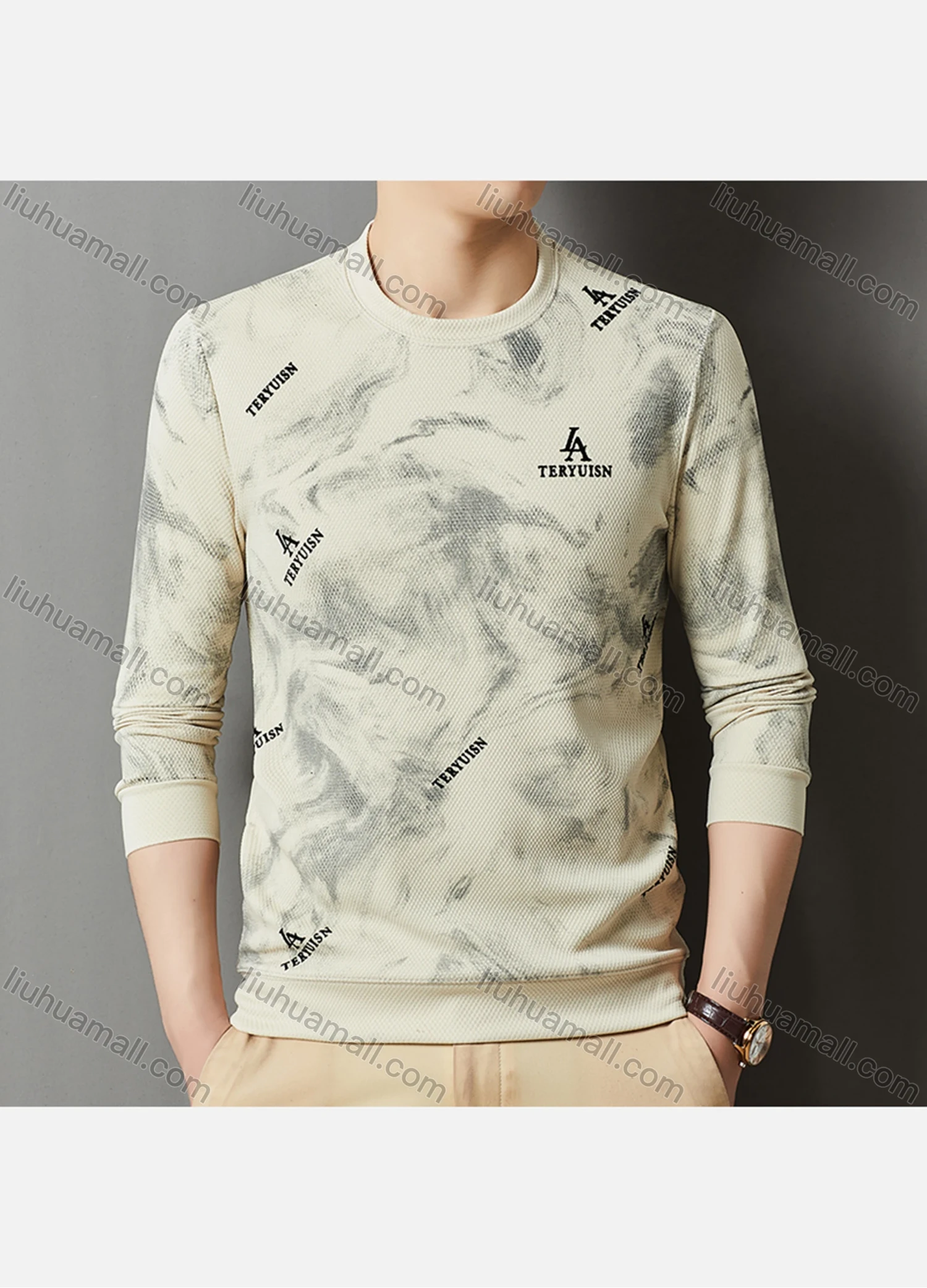 Wholesale Men's Casual Letter Print Round Neck Long Sleeve Sweatshirt 721# - Liuhuamall