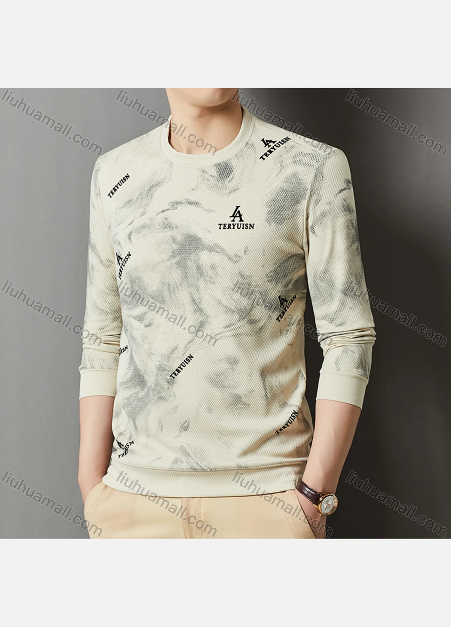 Wholesale Men's Casual Letter Print Round Neck Long Sleeve Sweatshirt 721# - Liuhuamall