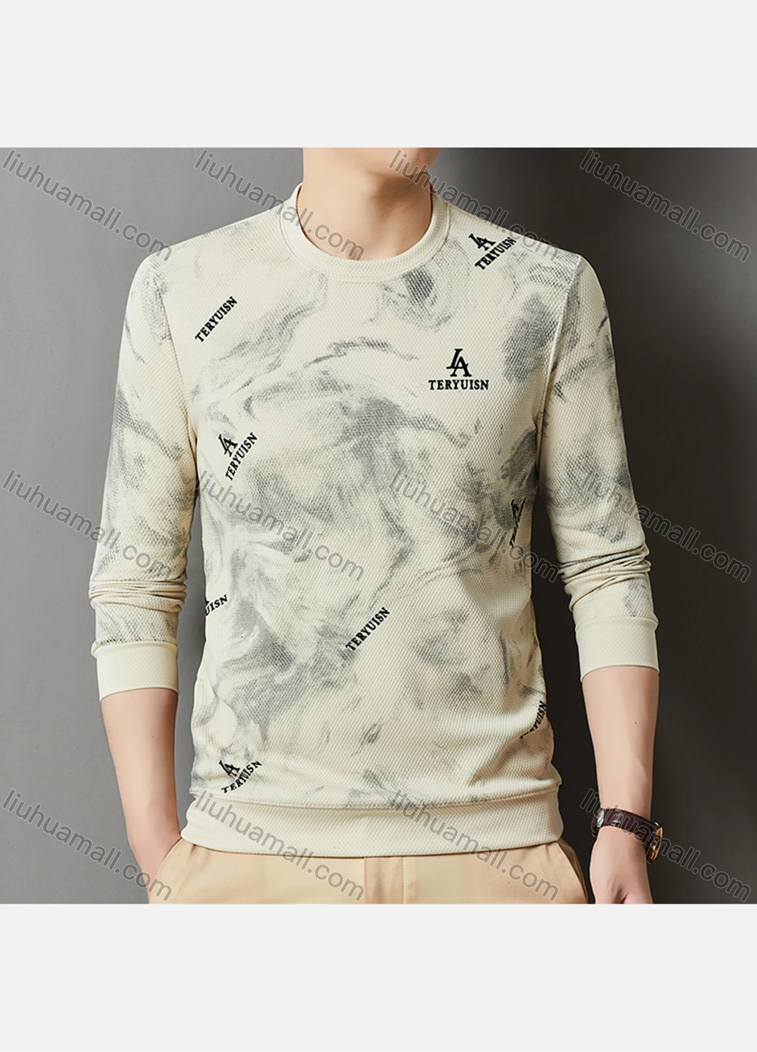 Wholesale Men's Casual Letter Print Round Neck Long Sleeve Sweatshirt 721# - Liuhuamall