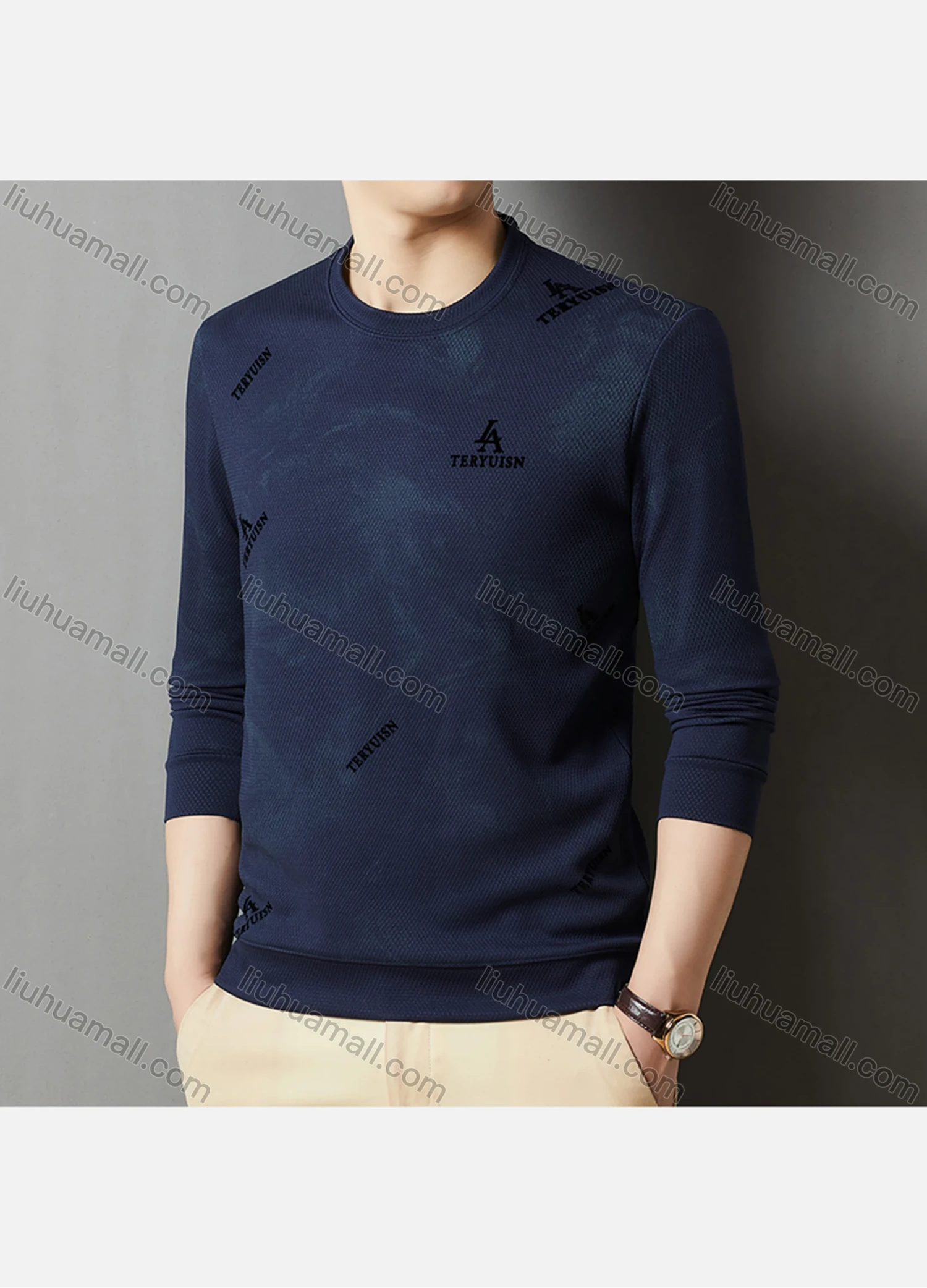 Wholesale Men's Casual Letter Print Round Neck Long Sleeve Sweatshirt 721# - Liuhuamall