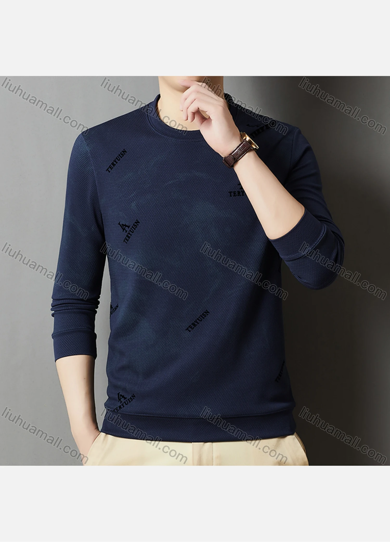 Wholesale Men's Casual Letter Print Round Neck Long Sleeve Sweatshirt 721# - Liuhuamall