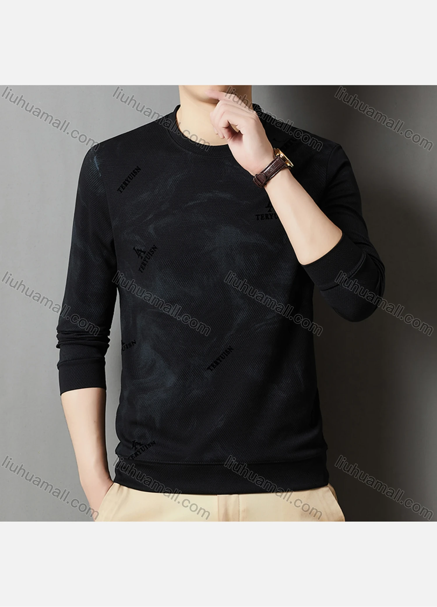 Wholesale Men's Casual Letter Print Round Neck Long Sleeve Sweatshirt 721# - Liuhuamall