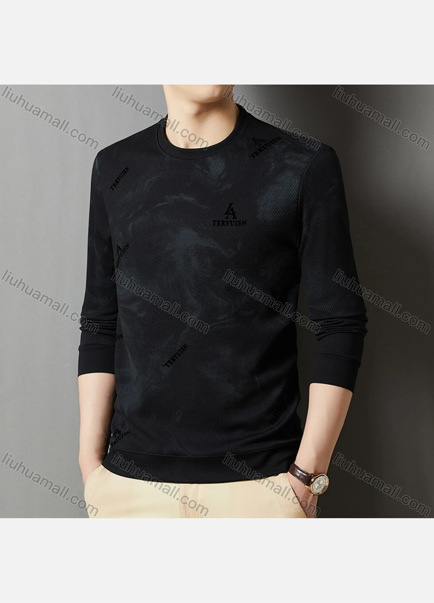 Wholesale Men's Casual Letter Print Round Neck Long Sleeve Sweatshirt 721# - Liuhuamall