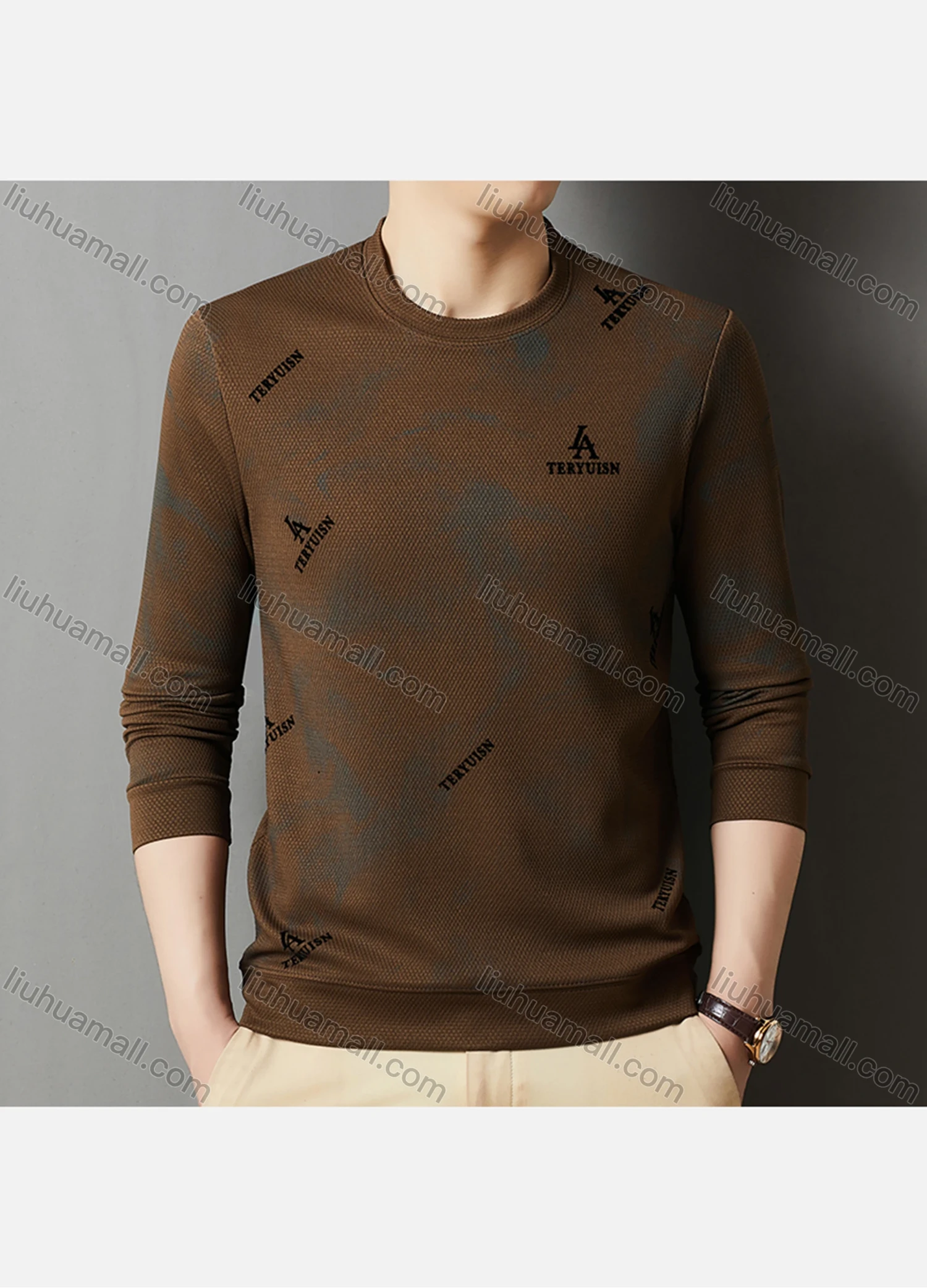 Wholesale Men's Casual Letter Print Round Neck Long Sleeve Sweatshirt 721# - Liuhuamall