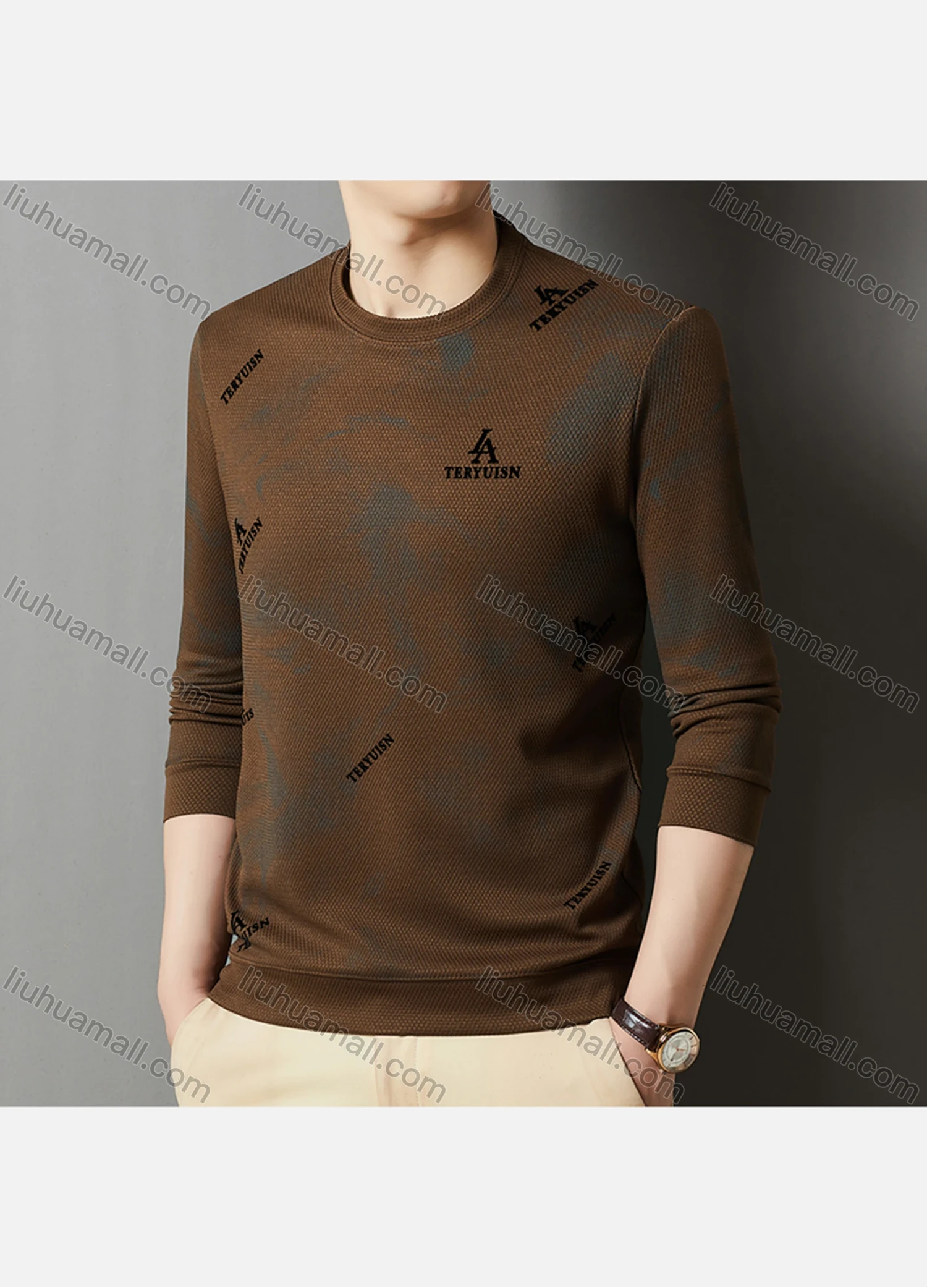 Wholesale Men's Casual Letter Print Round Neck Long Sleeve Sweatshirt 721# - Liuhuamall
