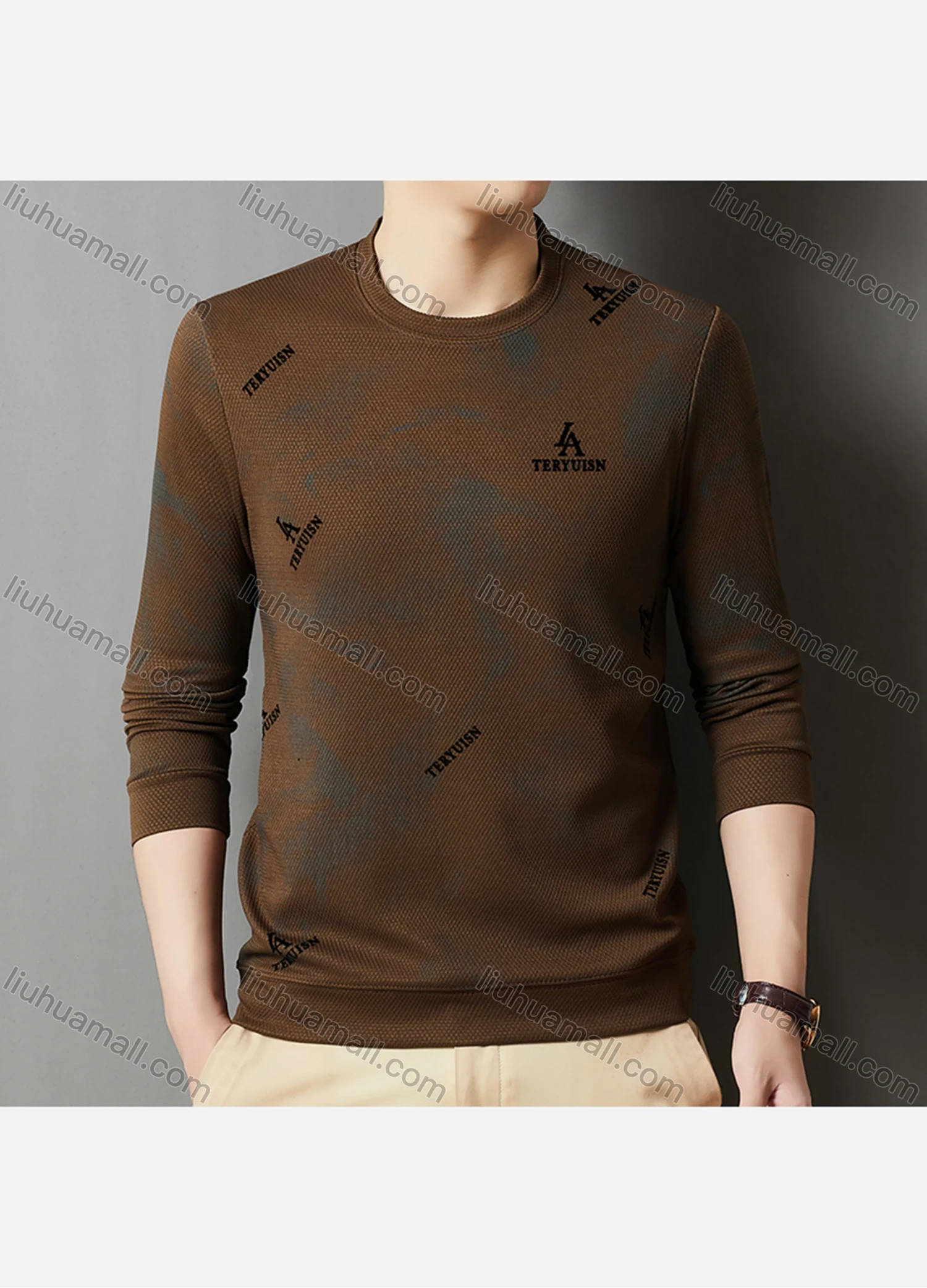 Wholesale Men's Casual Letter Print Round Neck Long Sleeve Sweatshirt 721# - Liuhuamall
