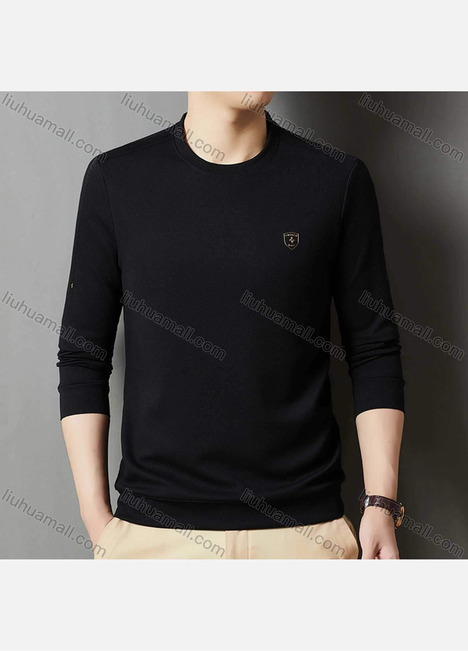Wholesale Men's Casual Plain Label Print Striped Trim Round Neck Long Sleeve Sweatshirt 727# - Liuhuamall