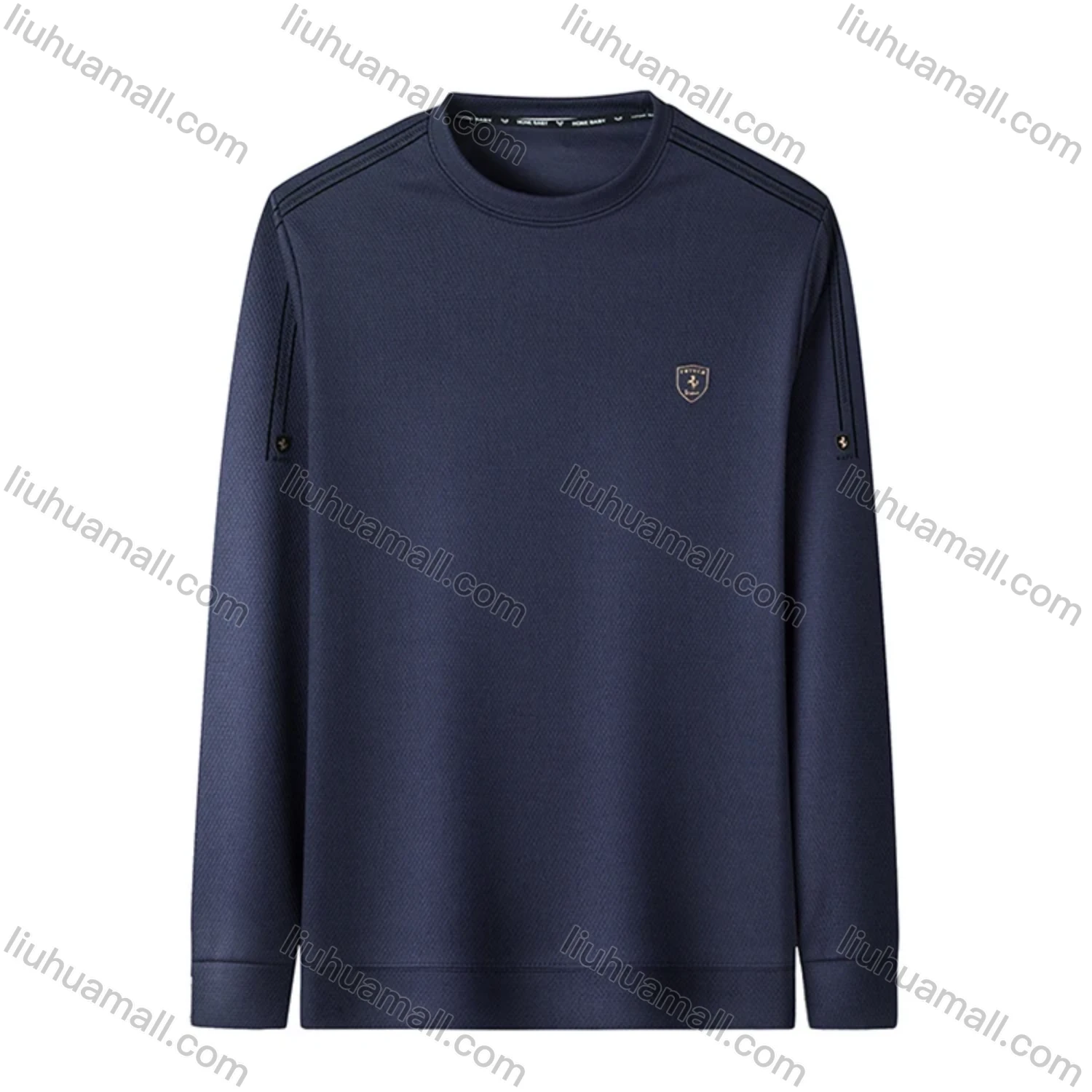 Wholesale Men's Casual Plain Label Print Striped Trim Round Neck Long Sleeve Sweatshirt 727# - Liuhuamall