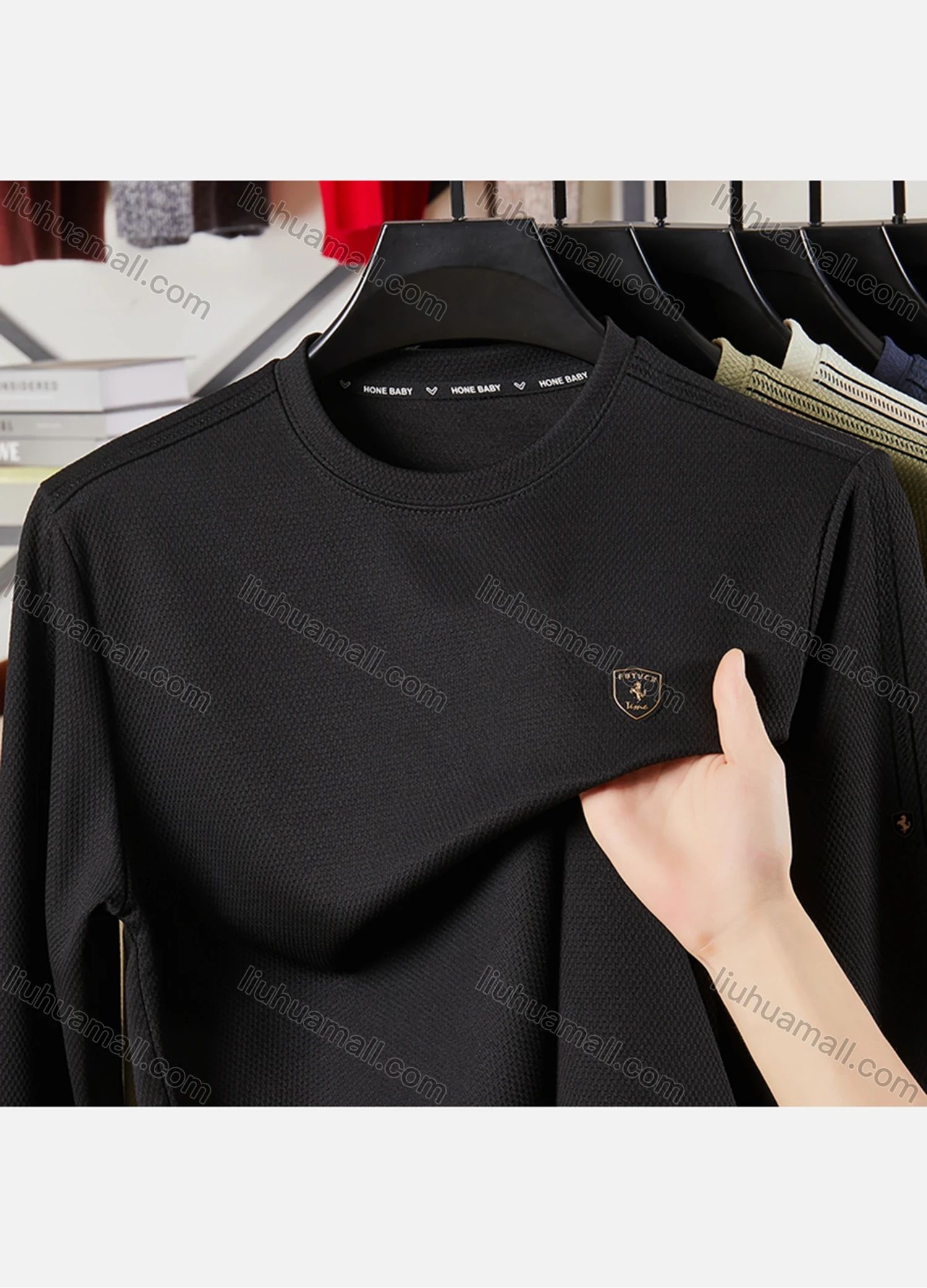 Wholesale Men's Casual Plain Label Print Striped Trim Round Neck Long Sleeve Sweatshirt 727# - Liuhuamall