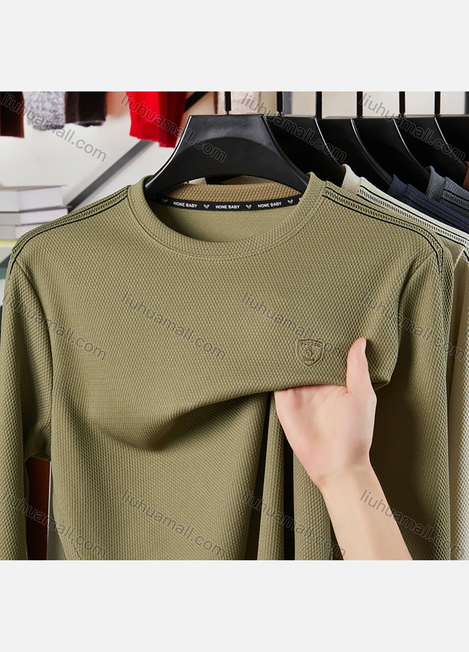 Wholesale Men's Casual Plain Label Print Striped Trim Round Neck Long Sleeve Sweatshirt 727# - Liuhuamall