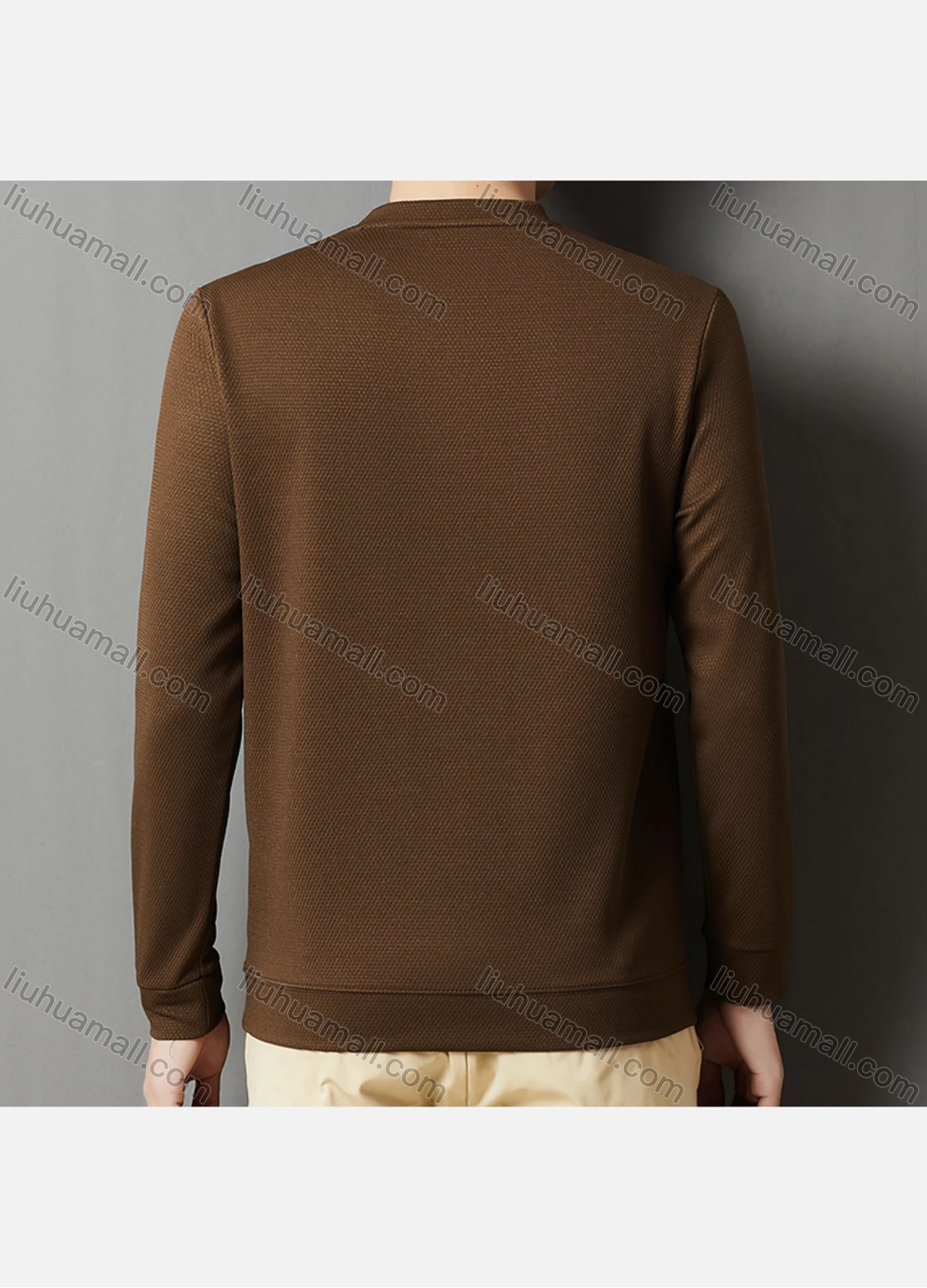 Wholesale Men's Casual Plain Label Print Striped Trim Round Neck Long Sleeve Sweatshirt 727# - Liuhuamall