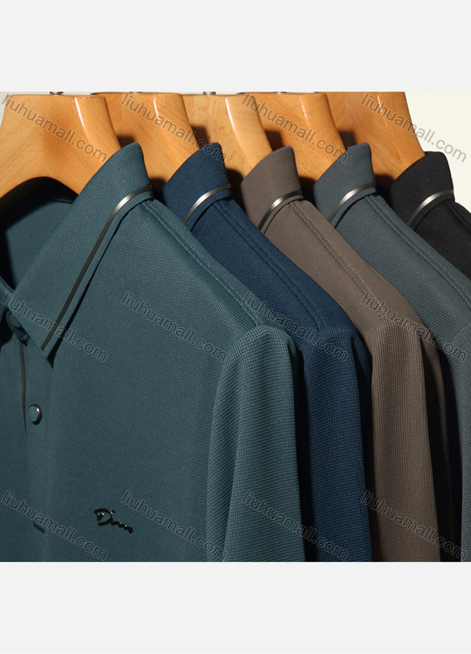 Wholesale Men's Casual Plain Striped Trim Long Sleeve Thermal Lined Polo Shirt 2212-1# - Liuhuamall