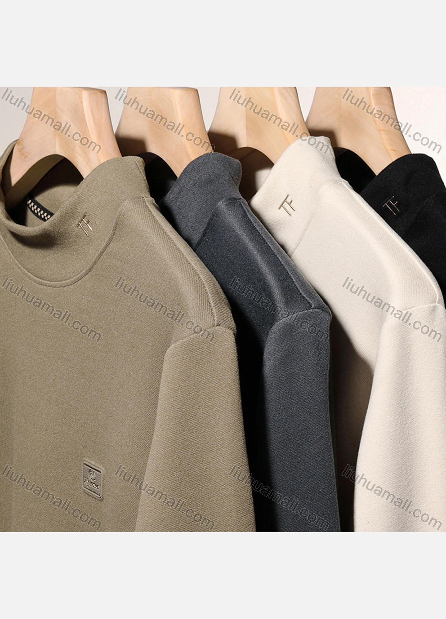 Wholesale Men's Casual Plain Label Print Mock Neck Long Sleeve Sweatshirt 8085# - Liuhuamall