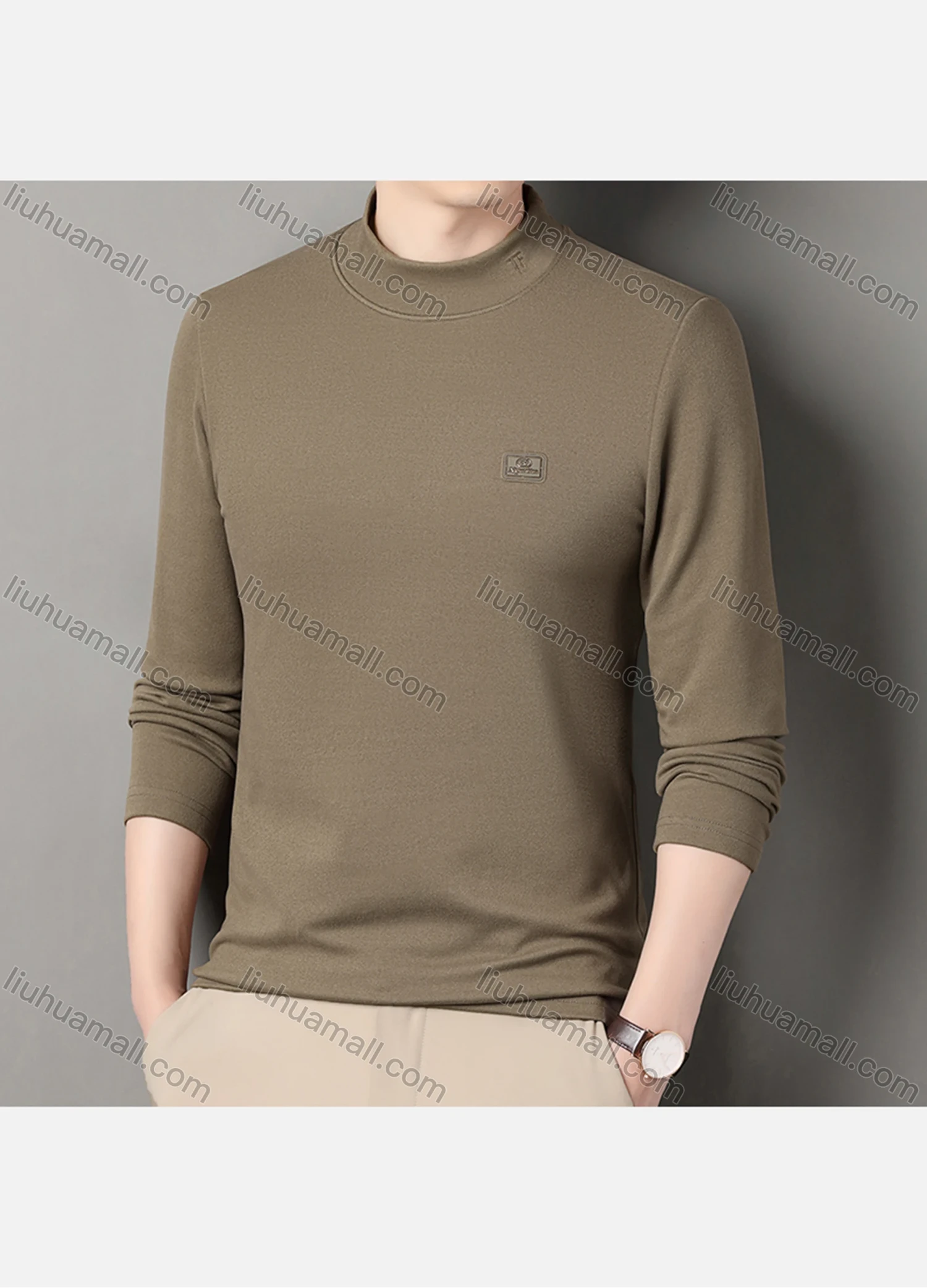 Wholesale Men's Casual Plain Label Print Mock Neck Long Sleeve Sweatshirt 8085# - Liuhuamall