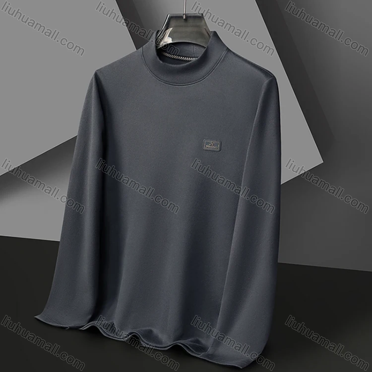 Wholesale Men's Casual Plain Label Print Mock Neck Long Sleeve Sweatshirt 8085# - Liuhuamall