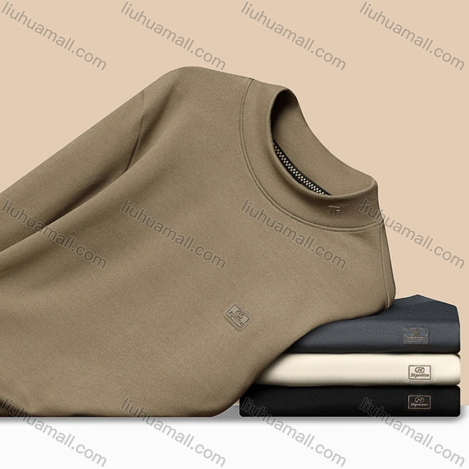 Wholesale Men's Casual Plain Label Print Mock Neck Long Sleeve Sweatshirt 8085# - Liuhuamall