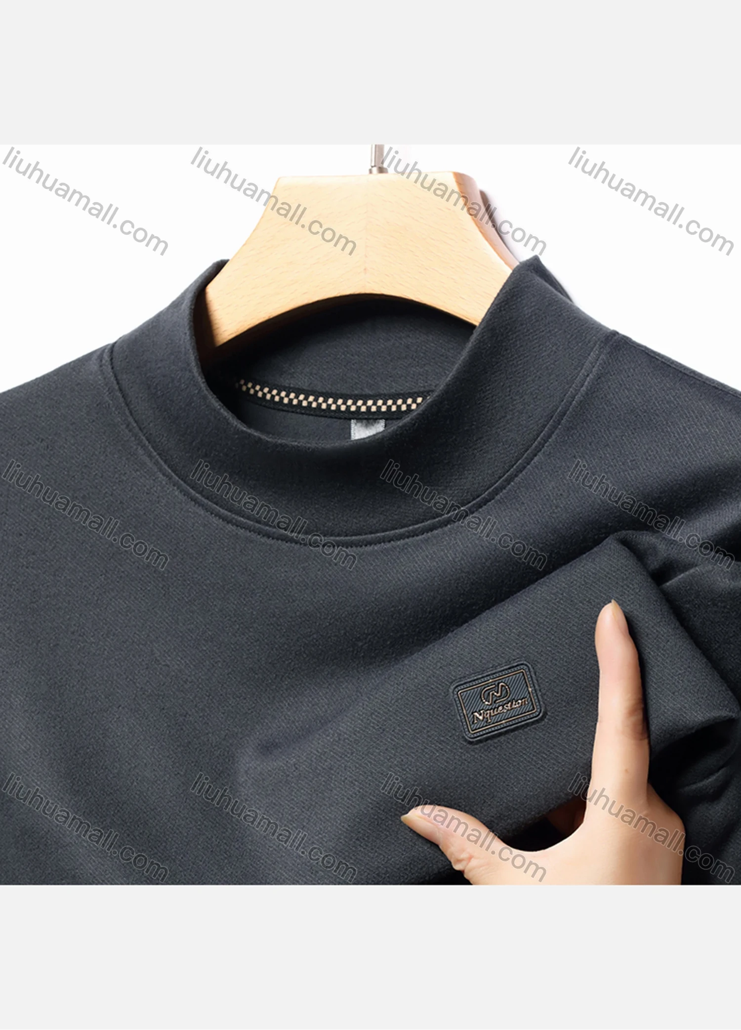 Wholesale Men's Casual Plain Label Print Mock Neck Long Sleeve Sweatshirt 8085# - Liuhuamall