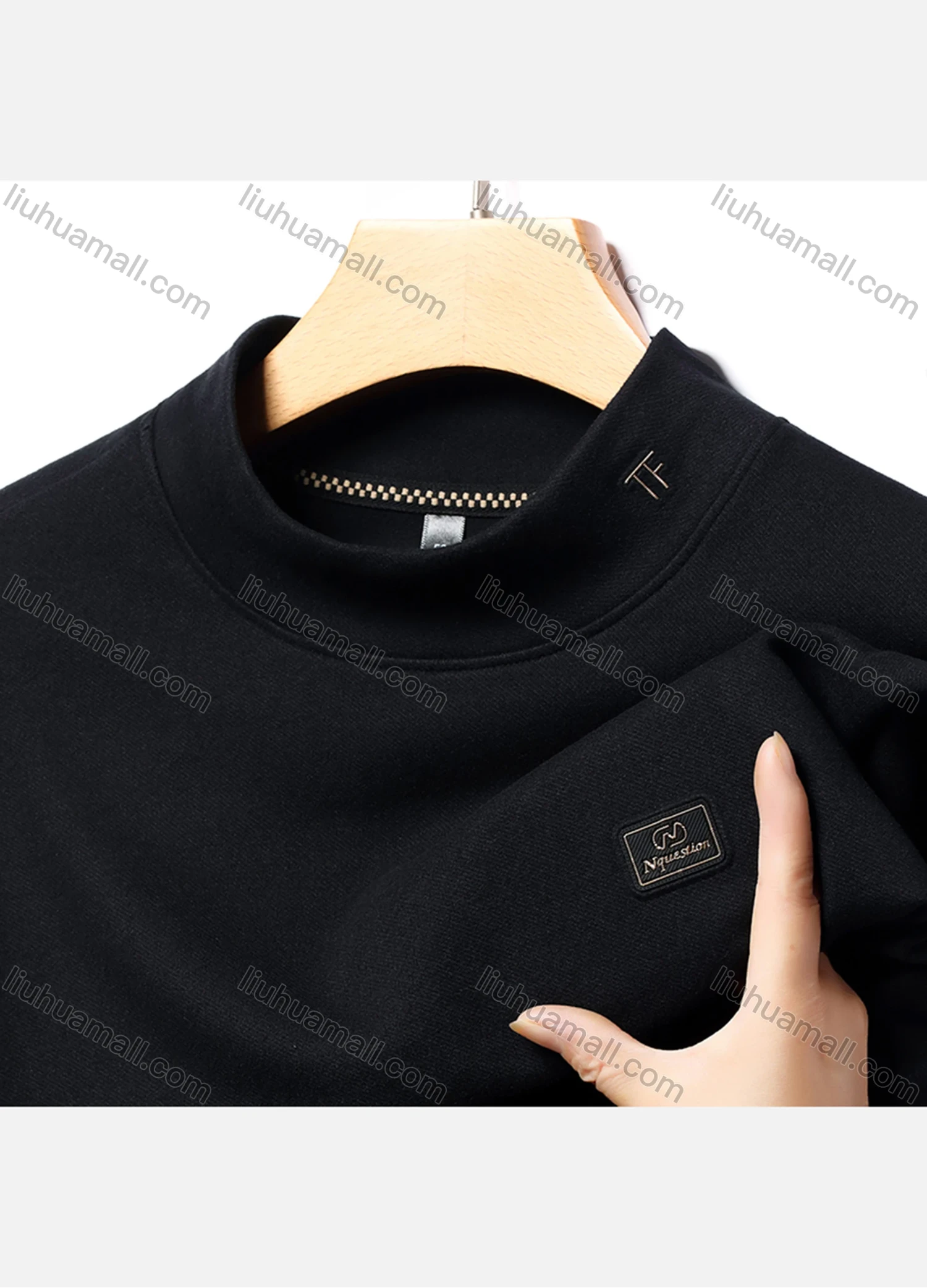 Wholesale Men's Casual Plain Label Print Mock Neck Long Sleeve Sweatshirt 8085# - Liuhuamall