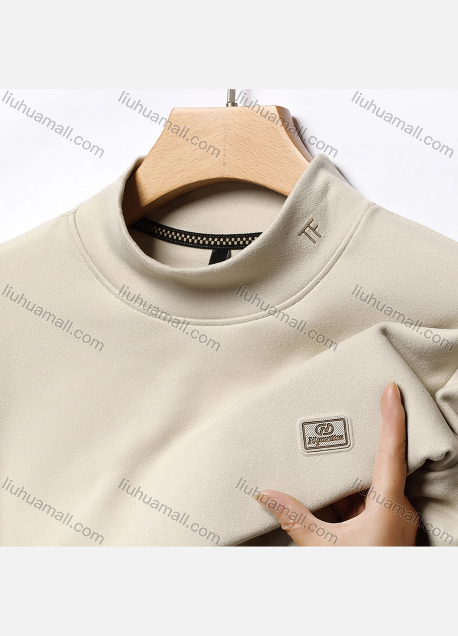 Wholesale Men's Casual Plain Label Print Mock Neck Long Sleeve Sweatshirt 8085# - Liuhuamall