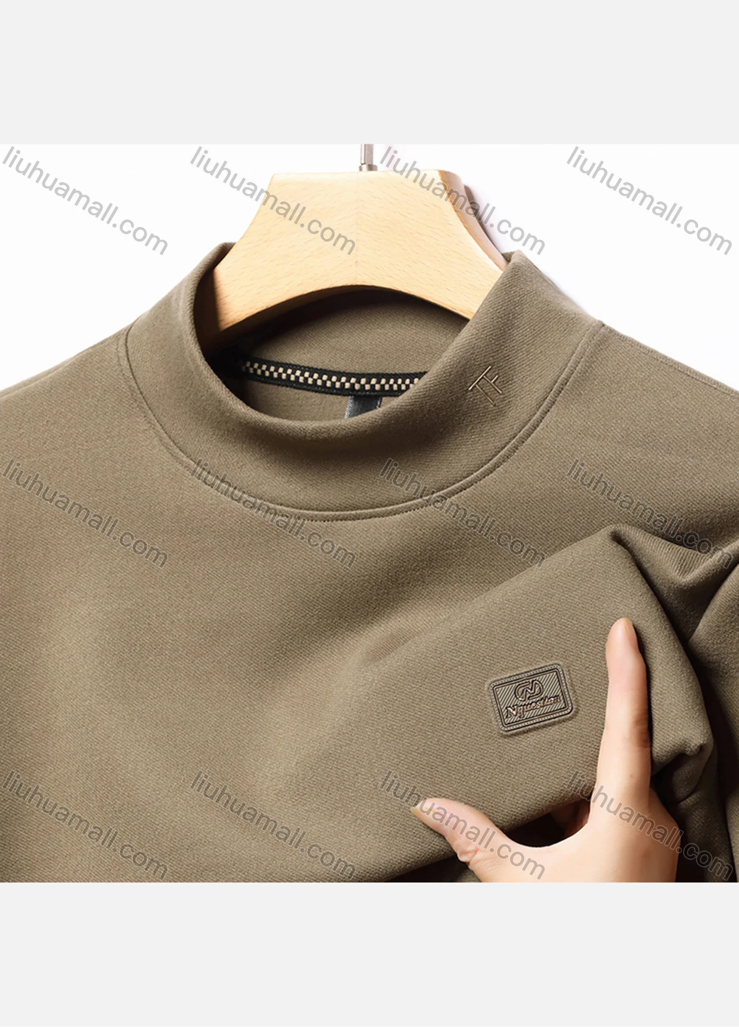Wholesale Men's Casual Plain Label Print Mock Neck Long Sleeve Sweatshirt 8085# - Liuhuamall