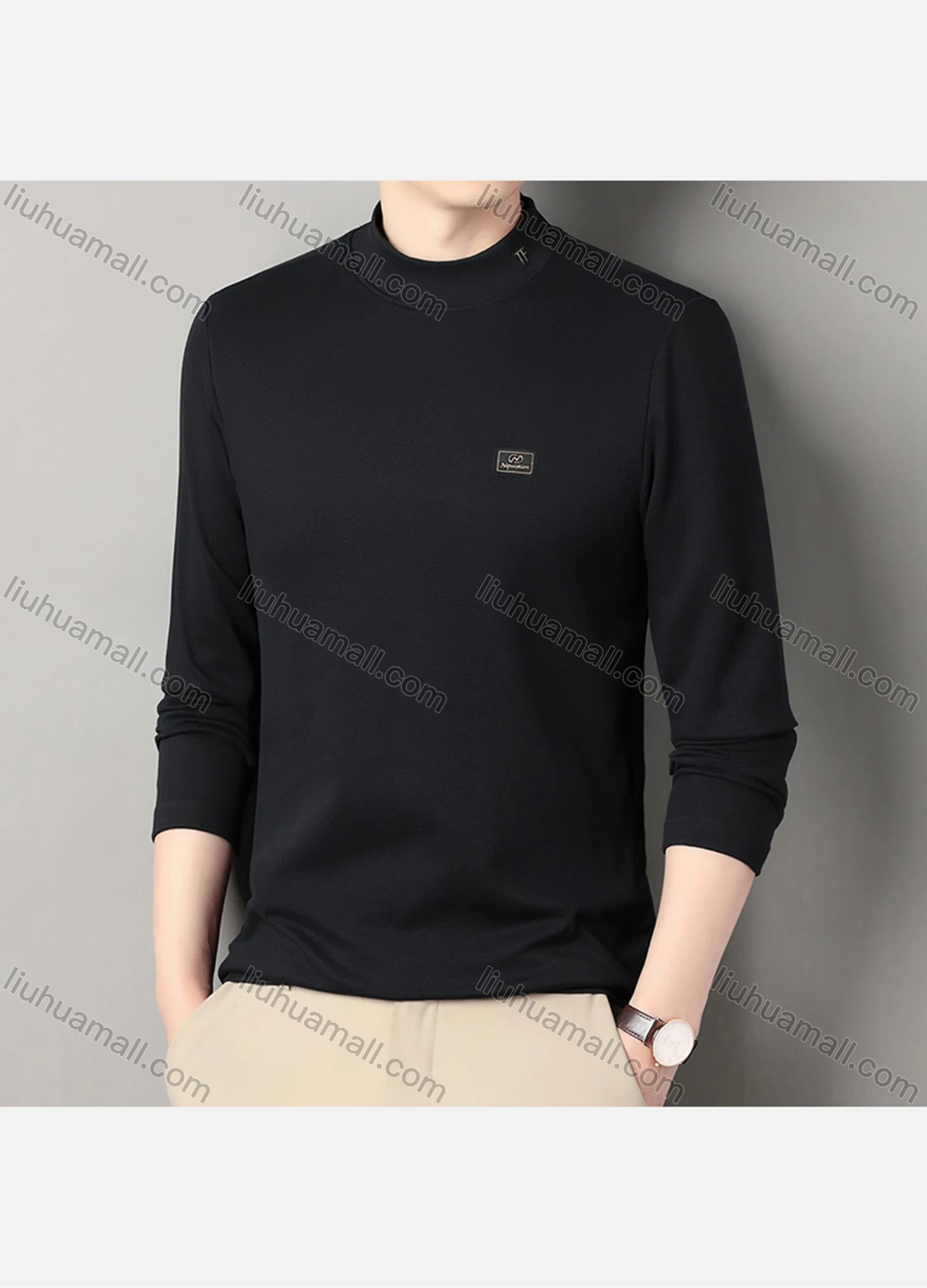 Wholesale Men's Casual Plain Label Print Mock Neck Long Sleeve Sweatshirt 8085# - Liuhuamall