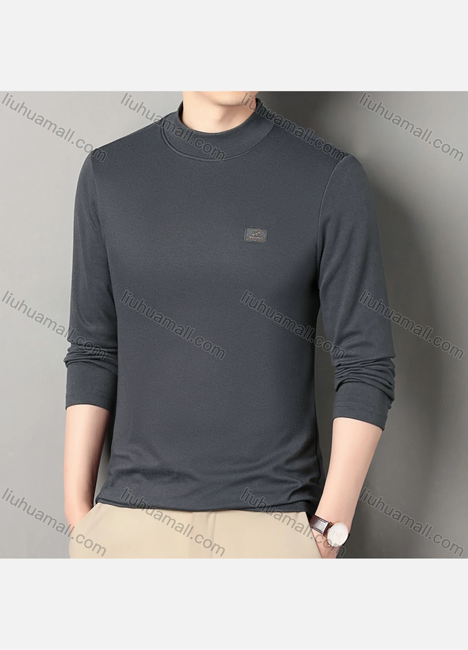 Wholesale Men's Casual Plain Label Print Mock Neck Long Sleeve Sweatshirt 8085# - Liuhuamall