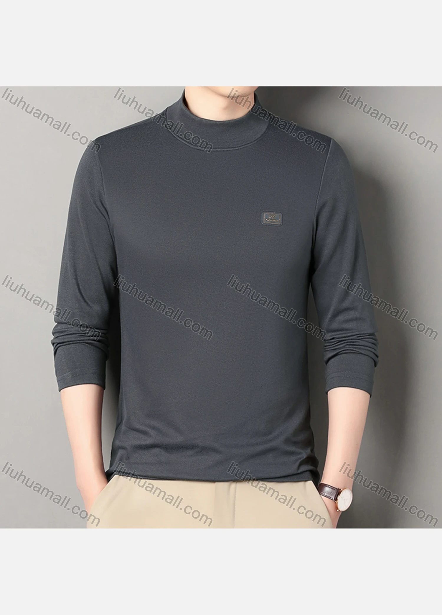 Wholesale Men's Casual Plain Label Print Mock Neck Long Sleeve Sweatshirt 8085# - Liuhuamall