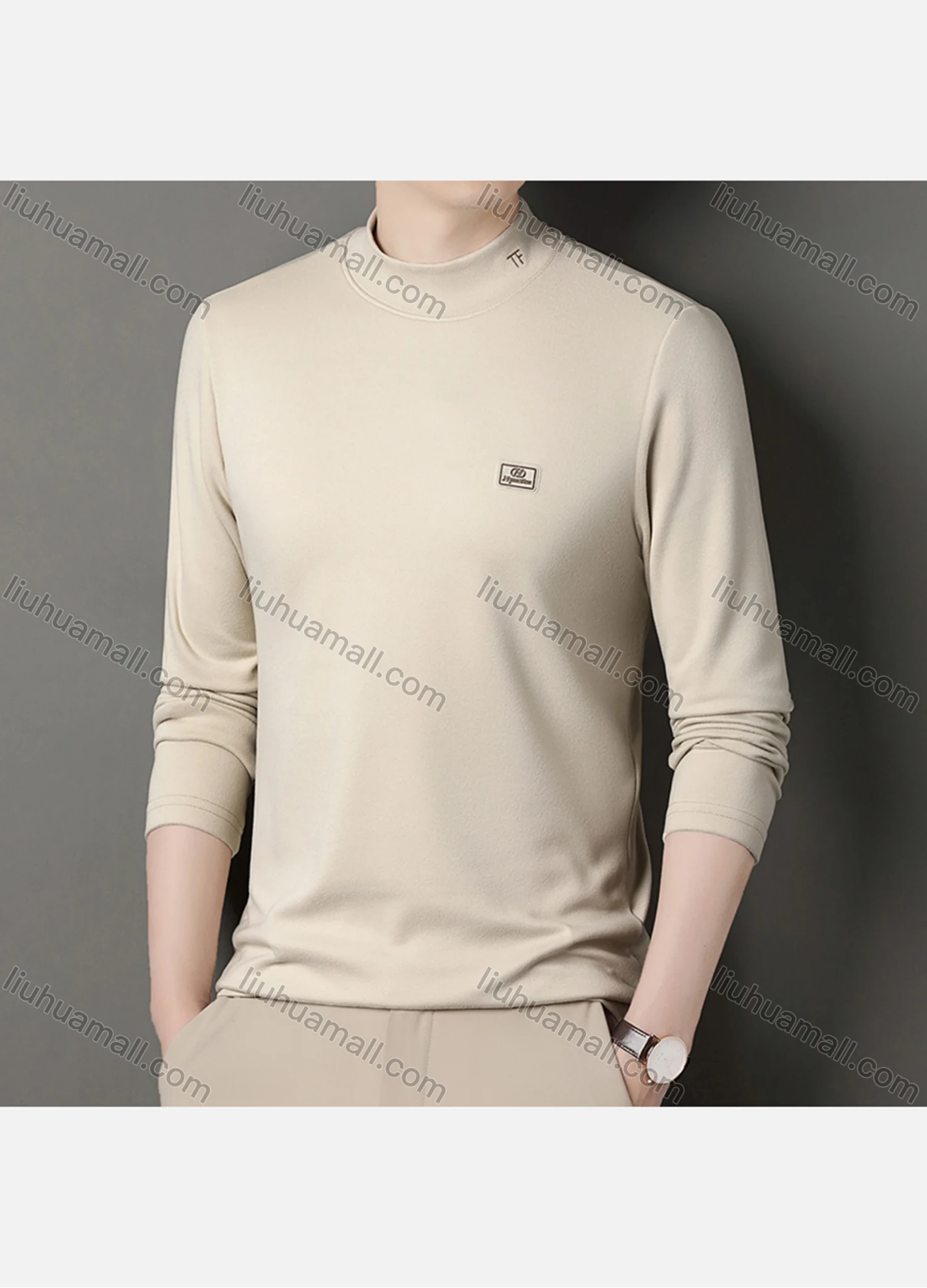 Wholesale Men's Casual Plain Label Print Mock Neck Long Sleeve Sweatshirt 8085# - Liuhuamall