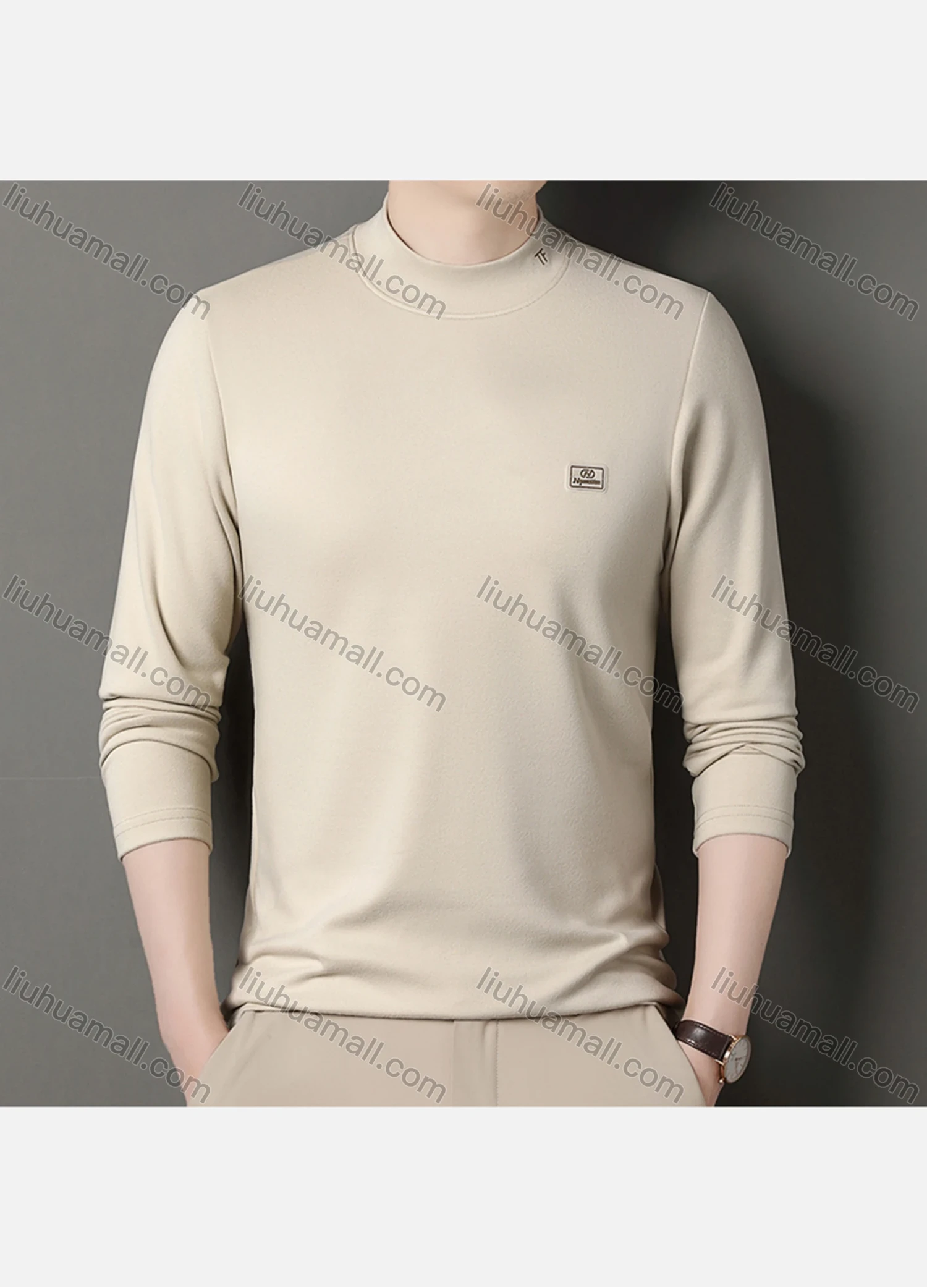 Wholesale Men's Casual Plain Label Print Mock Neck Long Sleeve Sweatshirt 8085# - Liuhuamall