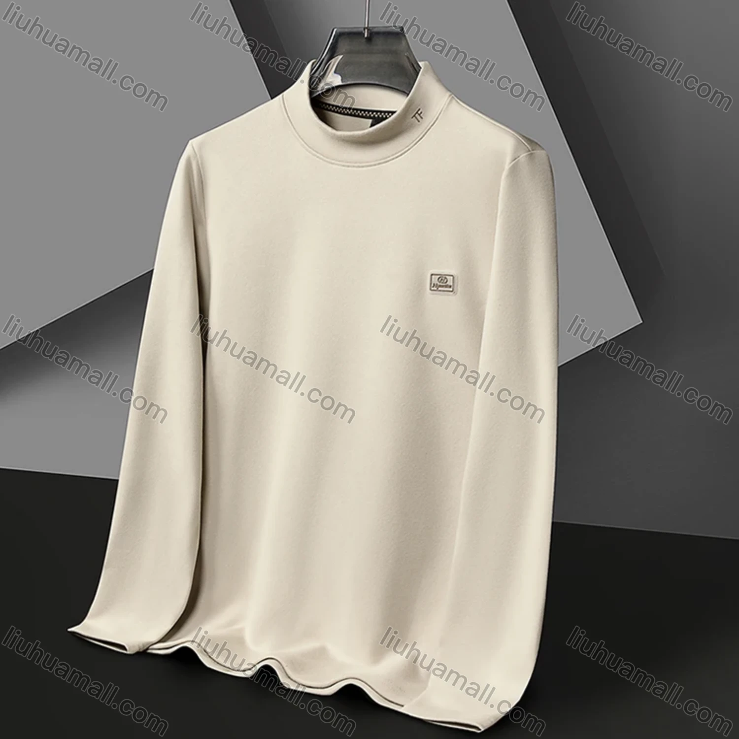 Wholesale Men's Casual Plain Label Print Mock Neck Long Sleeve Sweatshirt 8085# - Liuhuamall