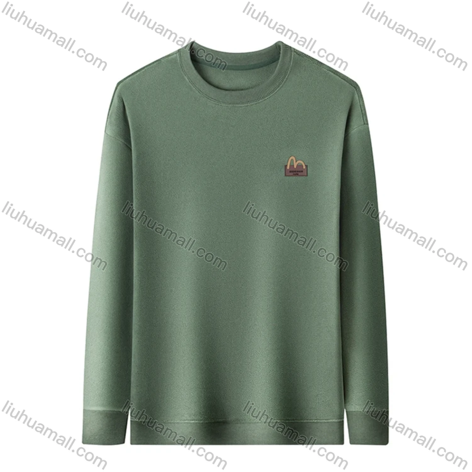 Wholesale Men's Casual Plain Label Embroidery Round Neck Thermal Lined Long Sleeve Sweatshirt 8520# - Liuhuamall