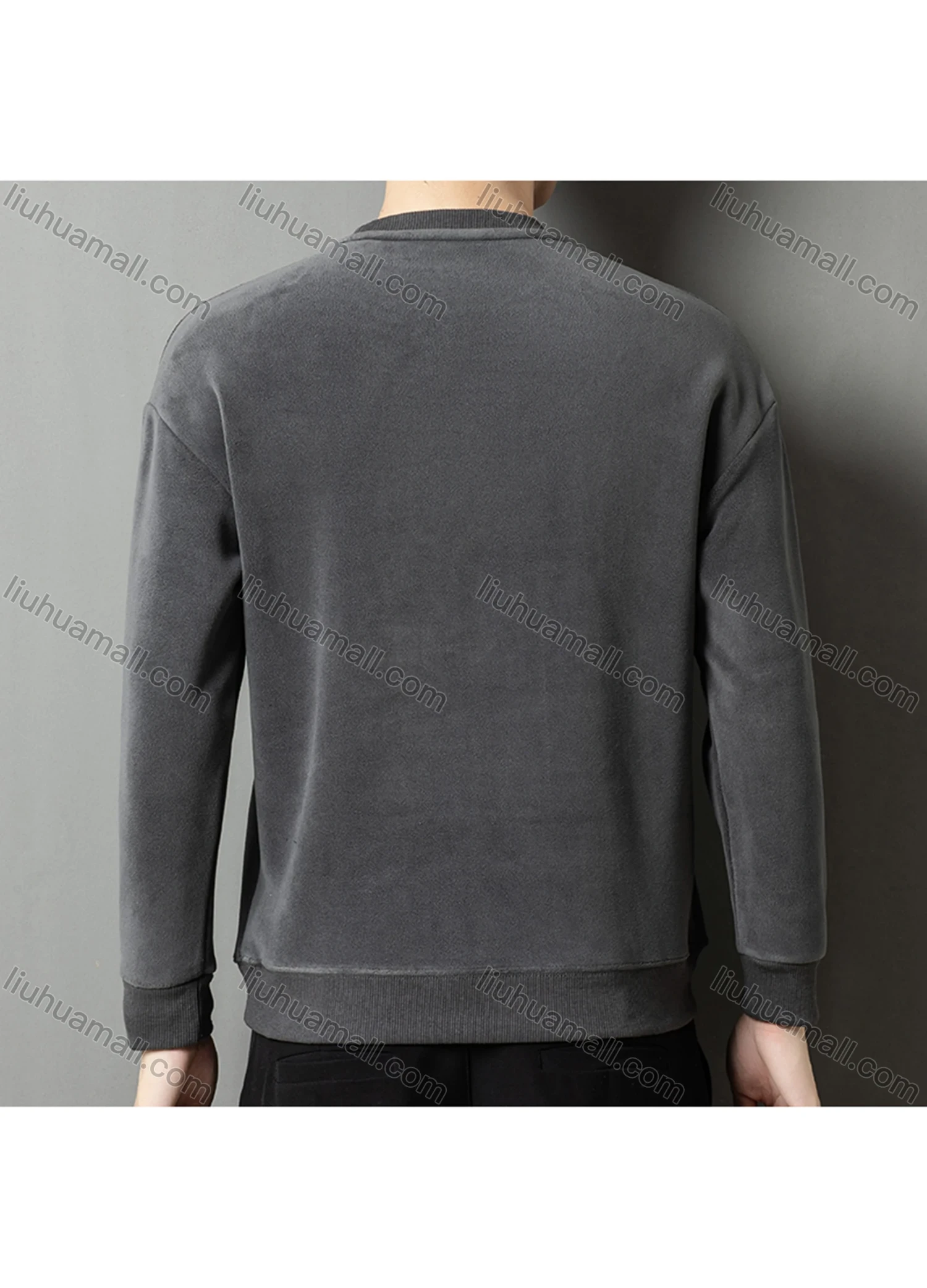 Wholesale Men's Casual Plain Label Embroidery Round Neck Thermal Lined Long Sleeve Sweatshirt 8520# - Liuhuamall
