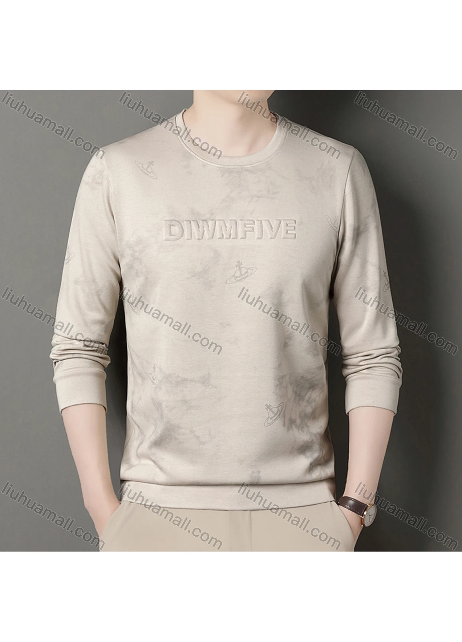 Wholesale Men's Casual Tie Dye Letter Round Neck Long Sleeve Sweatshirt 8705# - Liuhuamall